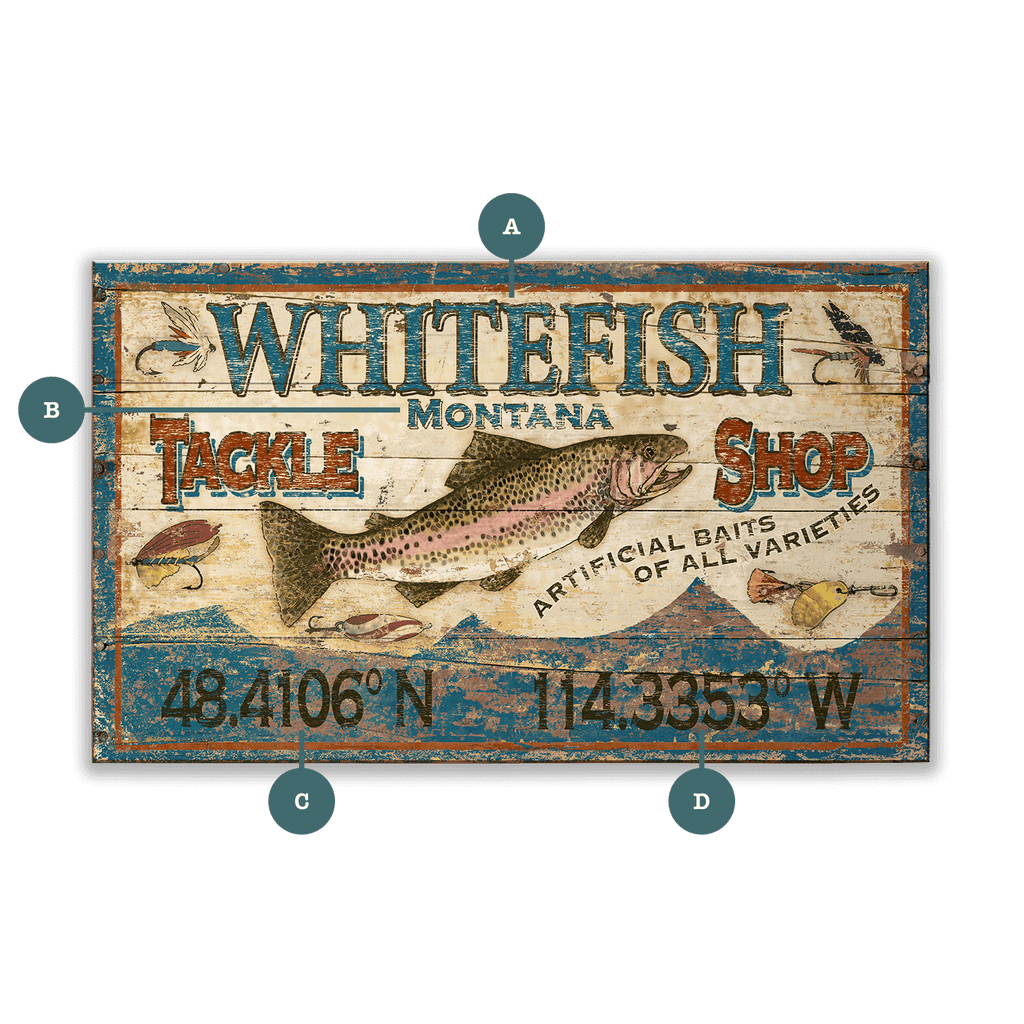 Trout Tackle Sign - Wood & Metal Wall Art