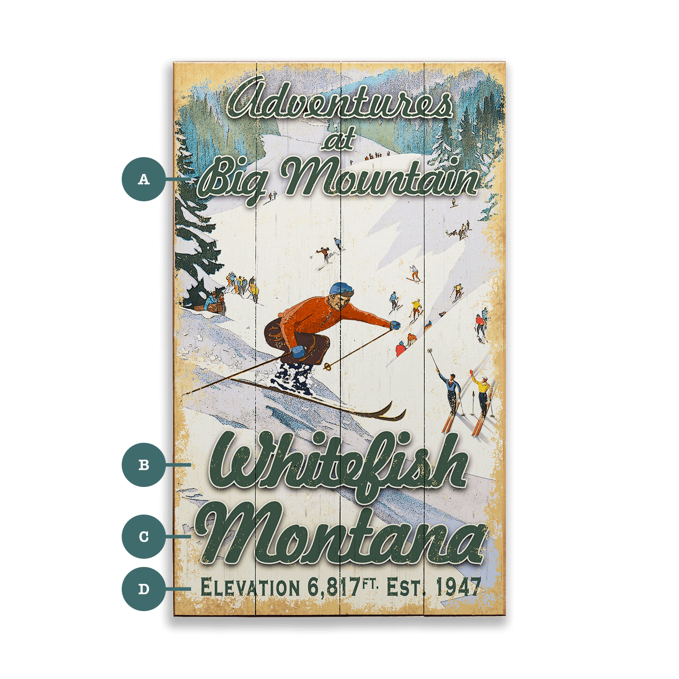 Retro Ski Adventures - Wood & Metal Wall Art