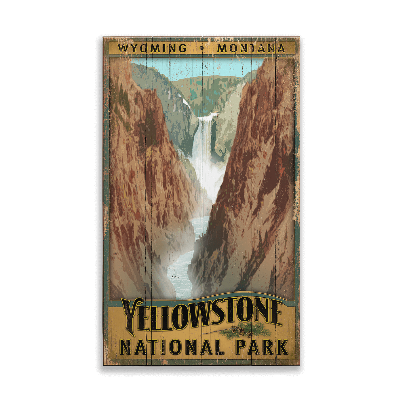 Lower Falls at Yellowstone National Park - Wood & Metal Wall Art