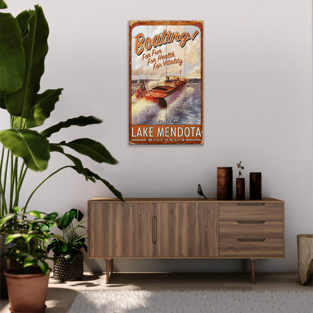 Vintage Wood Speed Boat - Wood & Metal Wall Art
