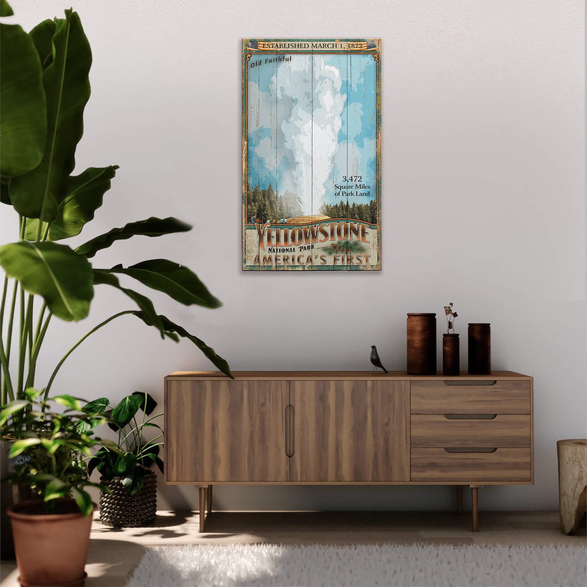 Old Faithful Geyser - Yellowstone - Wood & Metal Wall Art