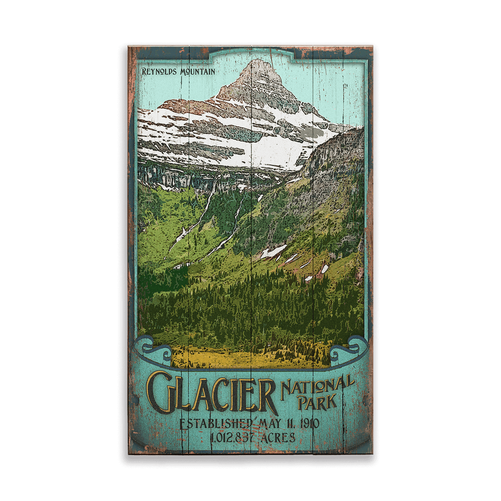 Reynolds Mountain at Glacier National Park: Distressed Finish - Wood & Metal Wall Art