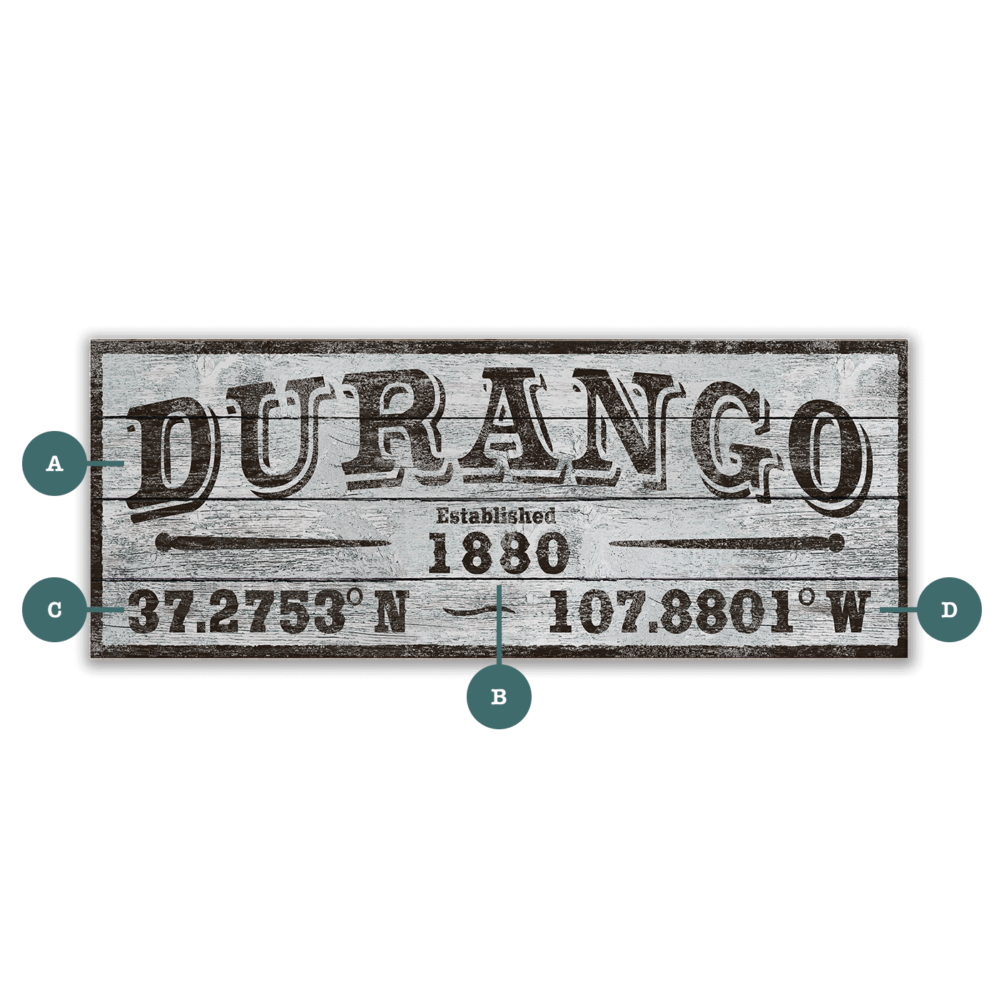 Durango Western Town Established & Coordinates - Wood & Metal Wall Art