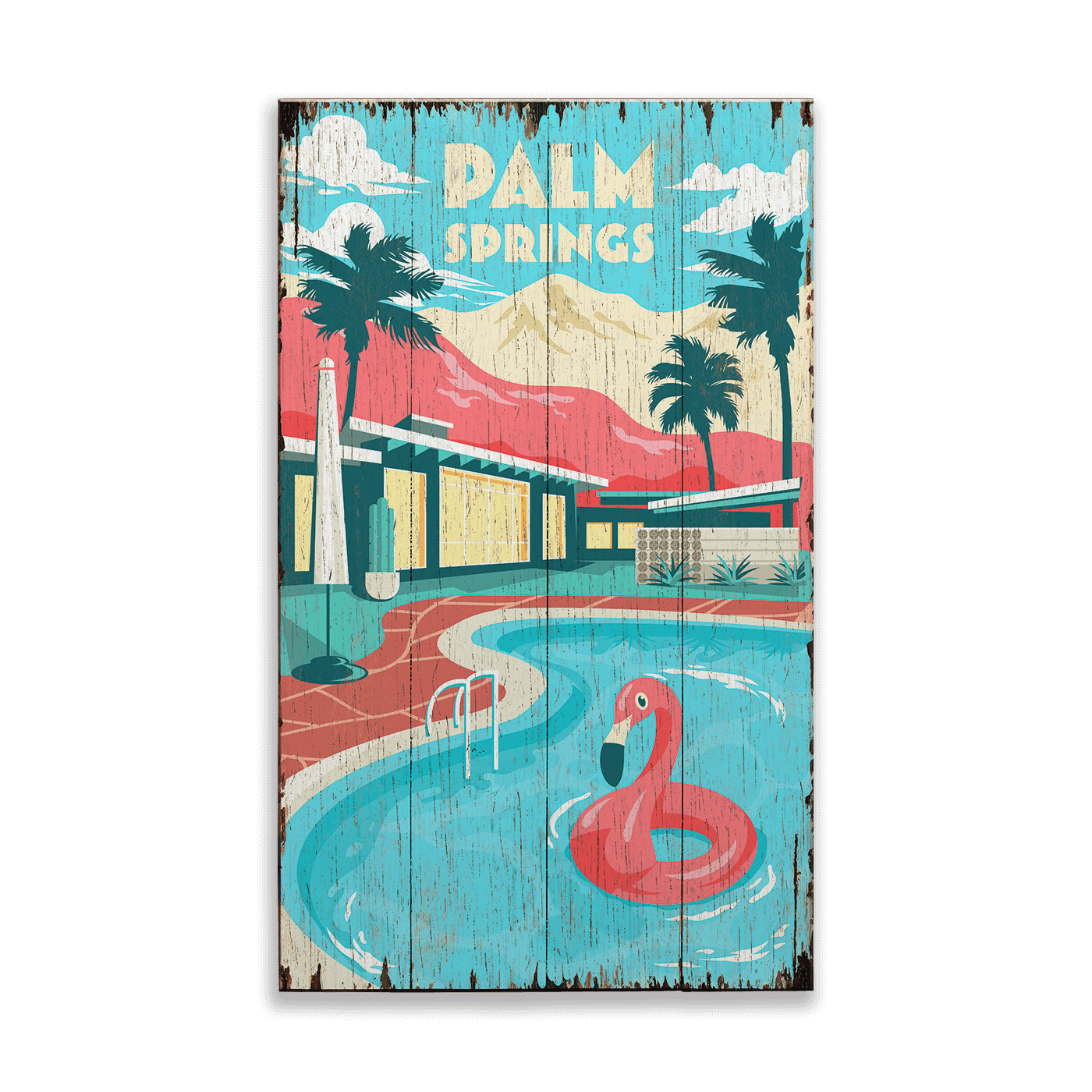 Palm Springs Pool: Distressed - Wood & Metal Wall Art