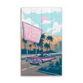 Cruising Through Retro Paradise: Clean - Wood & Metal Wall Art
