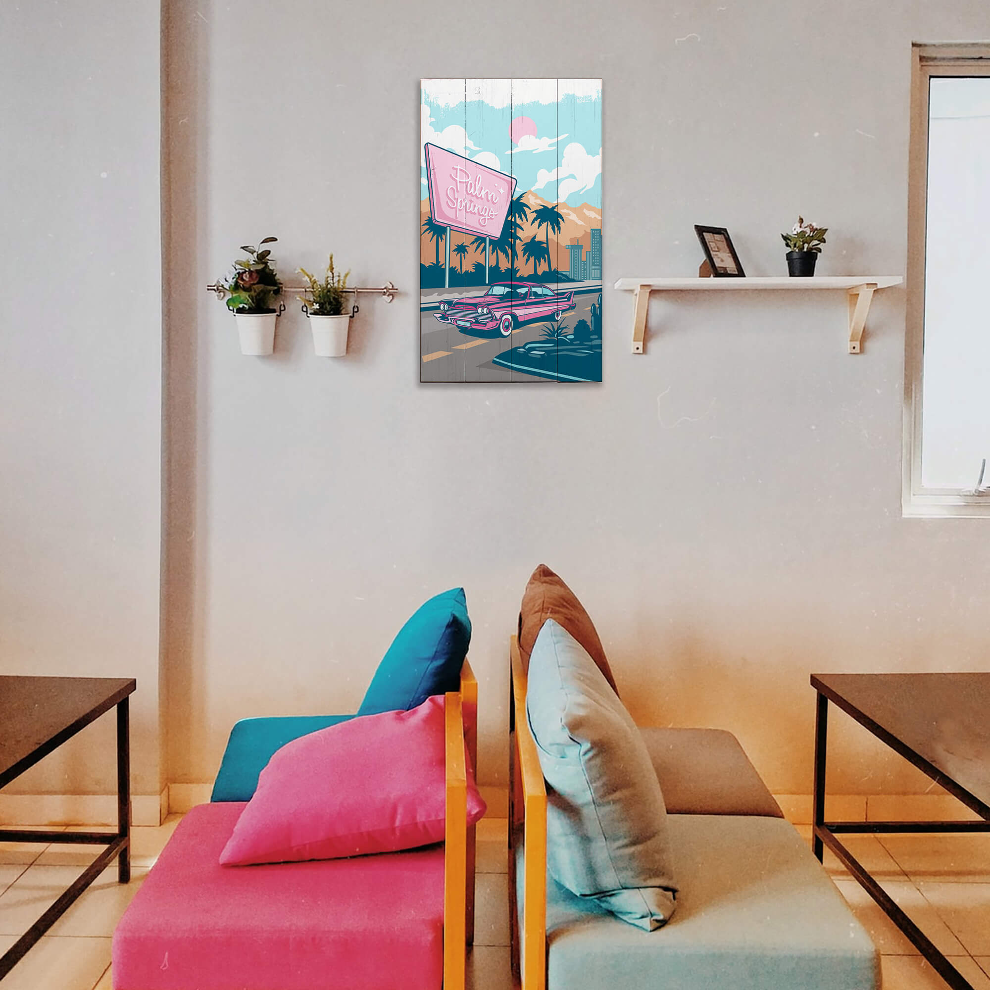 Cruising Through Retro Paradise: Clean - Wood & Metal Wall Art