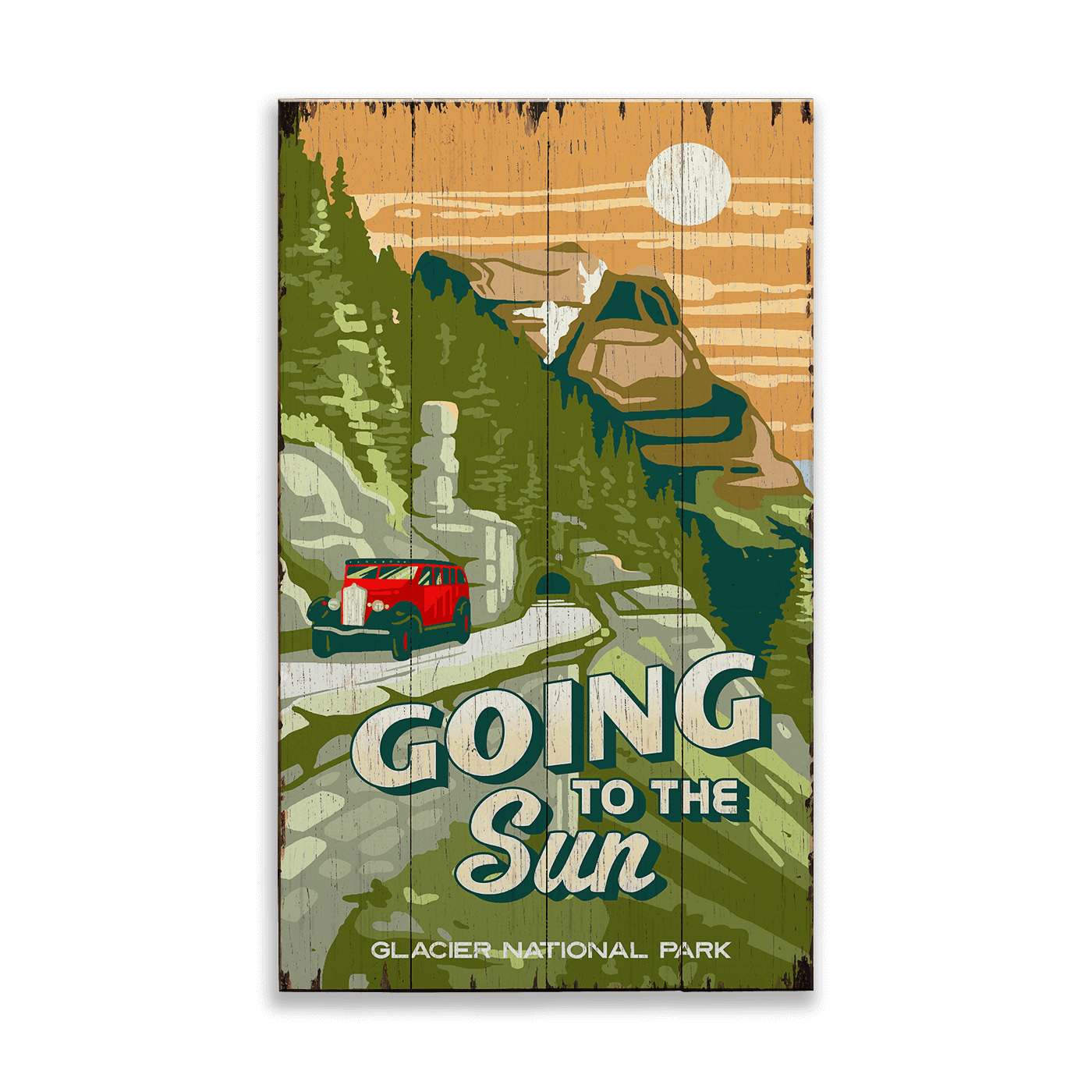 Going to the Sun Glacier National Park: Distressed Finish - Wood & Metal Wall Art