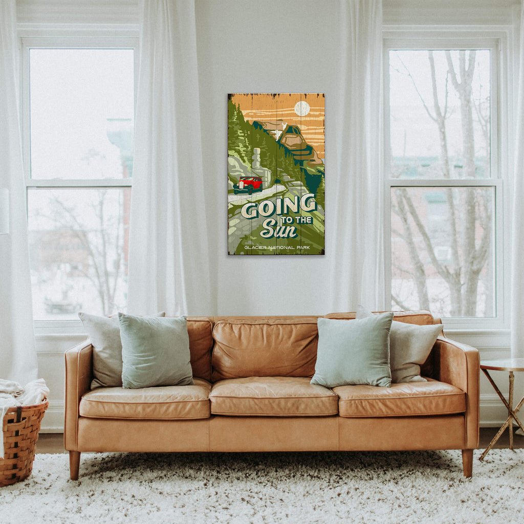 Going to the Sun Glacier National Park: Distressed Finish - Wood & Metal Wall Art
