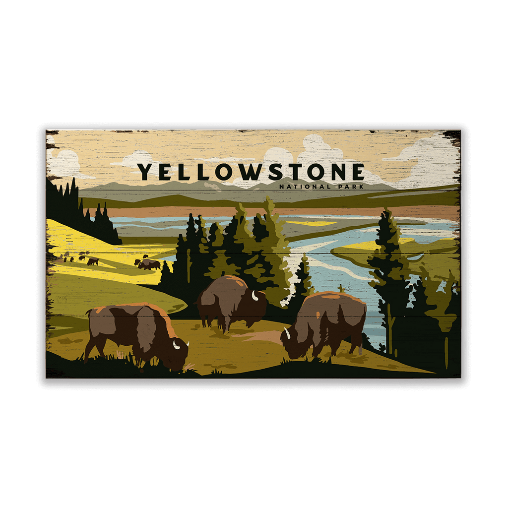 Bison Meadow Yellowstone National Park - Wood & Metal Wall Art
