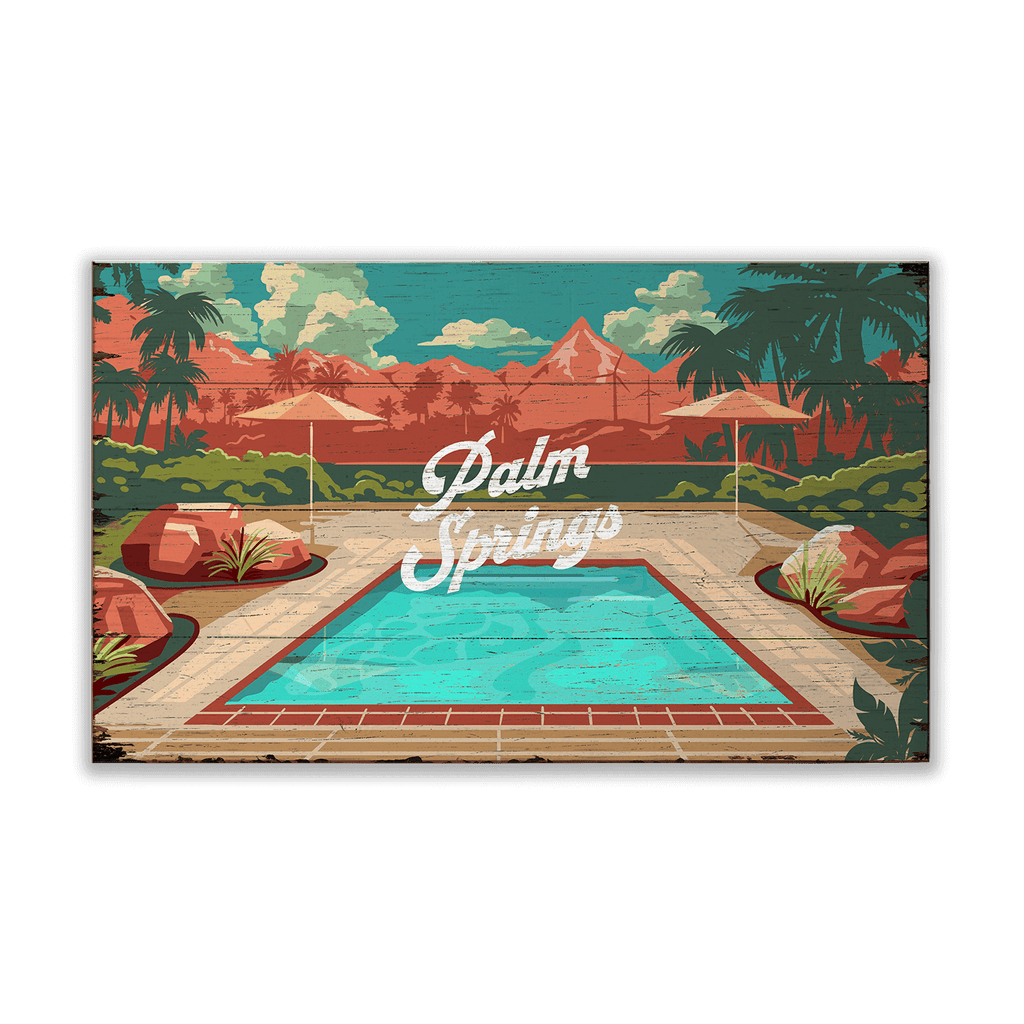 Palm Springs Mountain View: Distressed Finish - Wood & Metal Wall Art