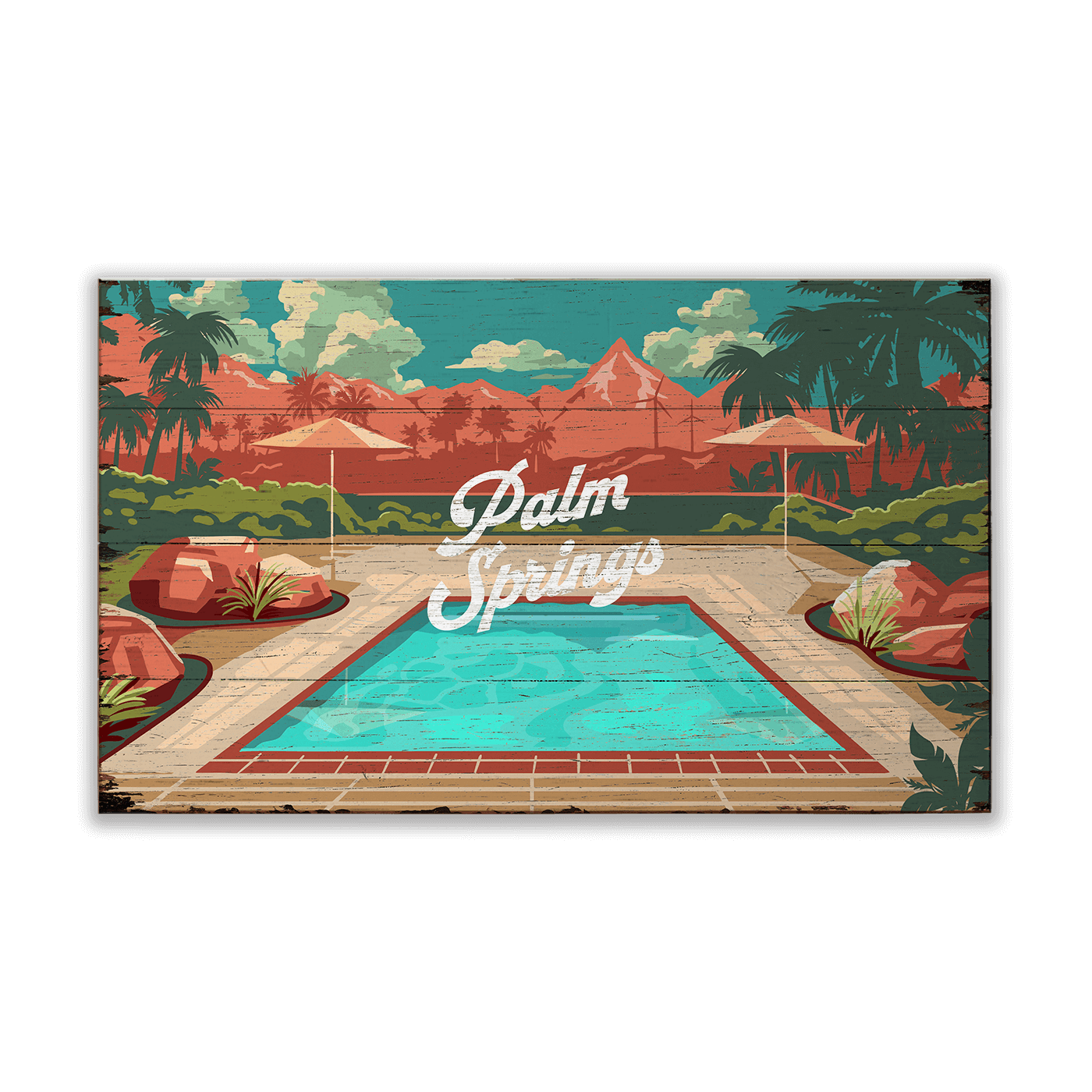 Palm Springs Mountain View: Distressed Finish - Wood & Metal Wall Art