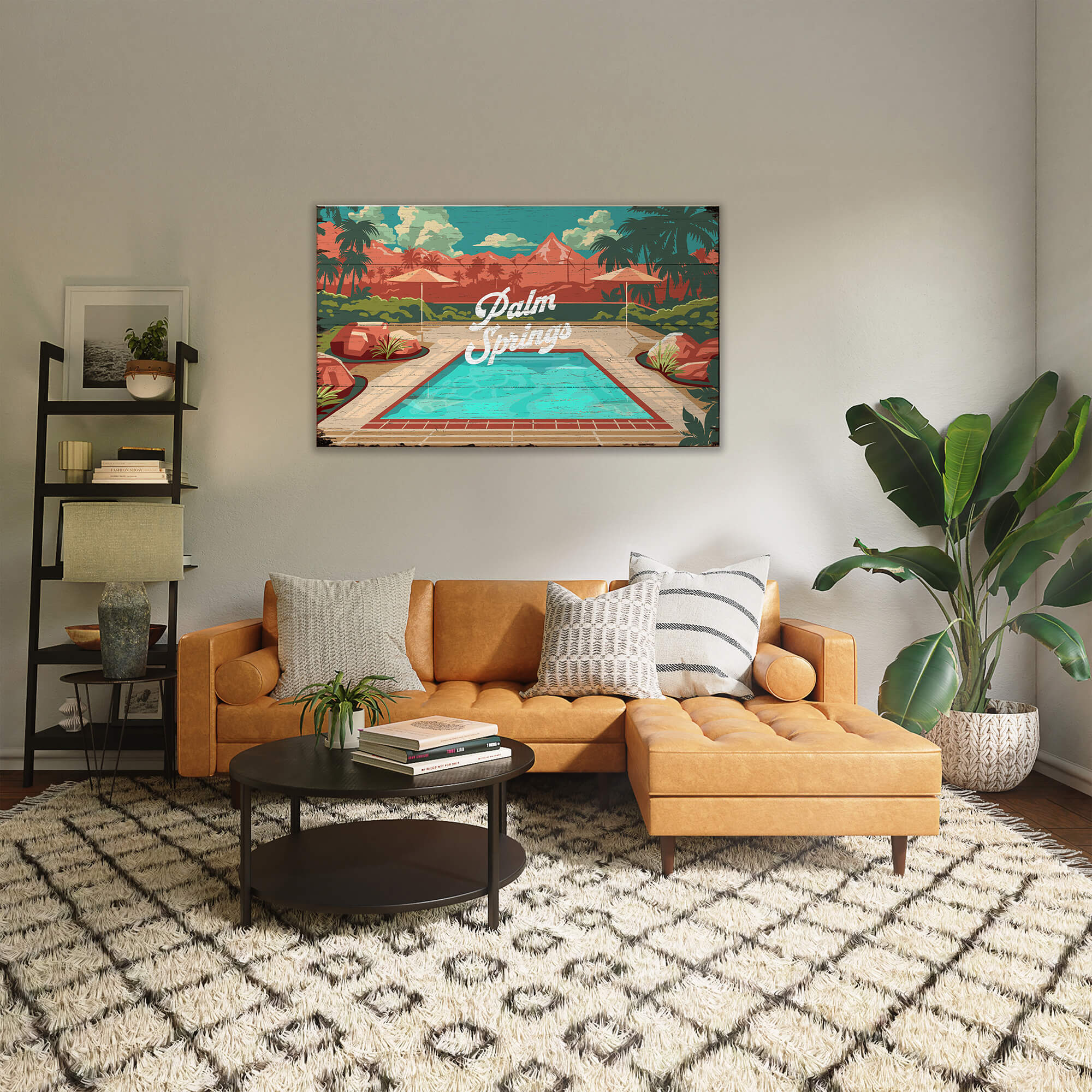 Palm Springs Mountain View: Distressed Finish - Wood & Metal Wall Art