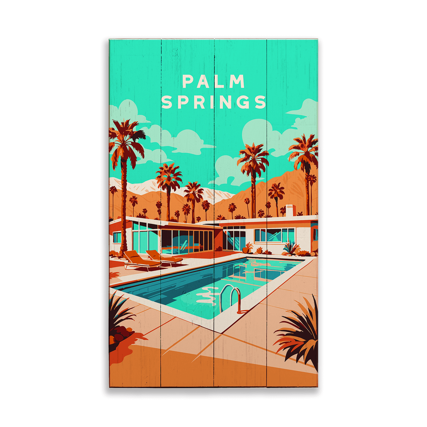 Palm Springs Pool Scene: Smooth Finish - Wood & Metal Wall Art