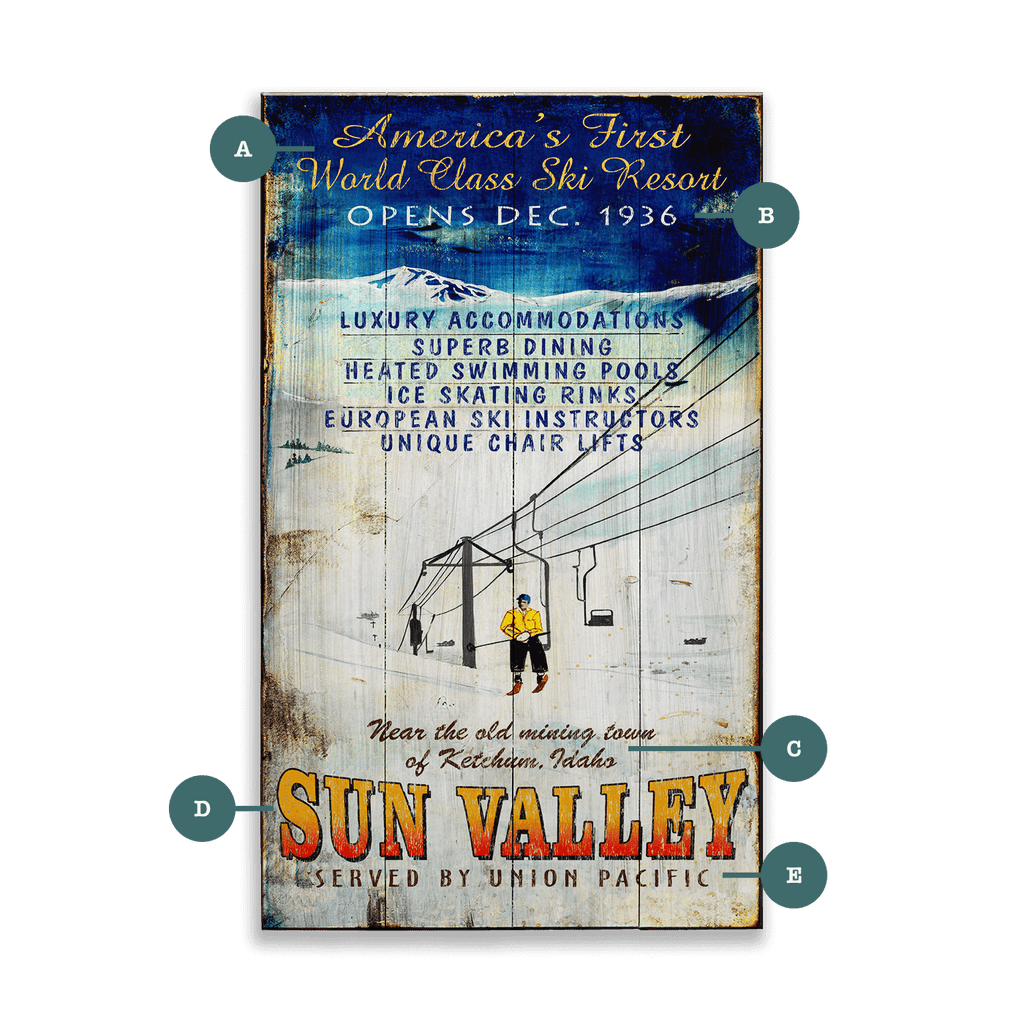 First Class Ski Resort - Wood & Metal Wall Art