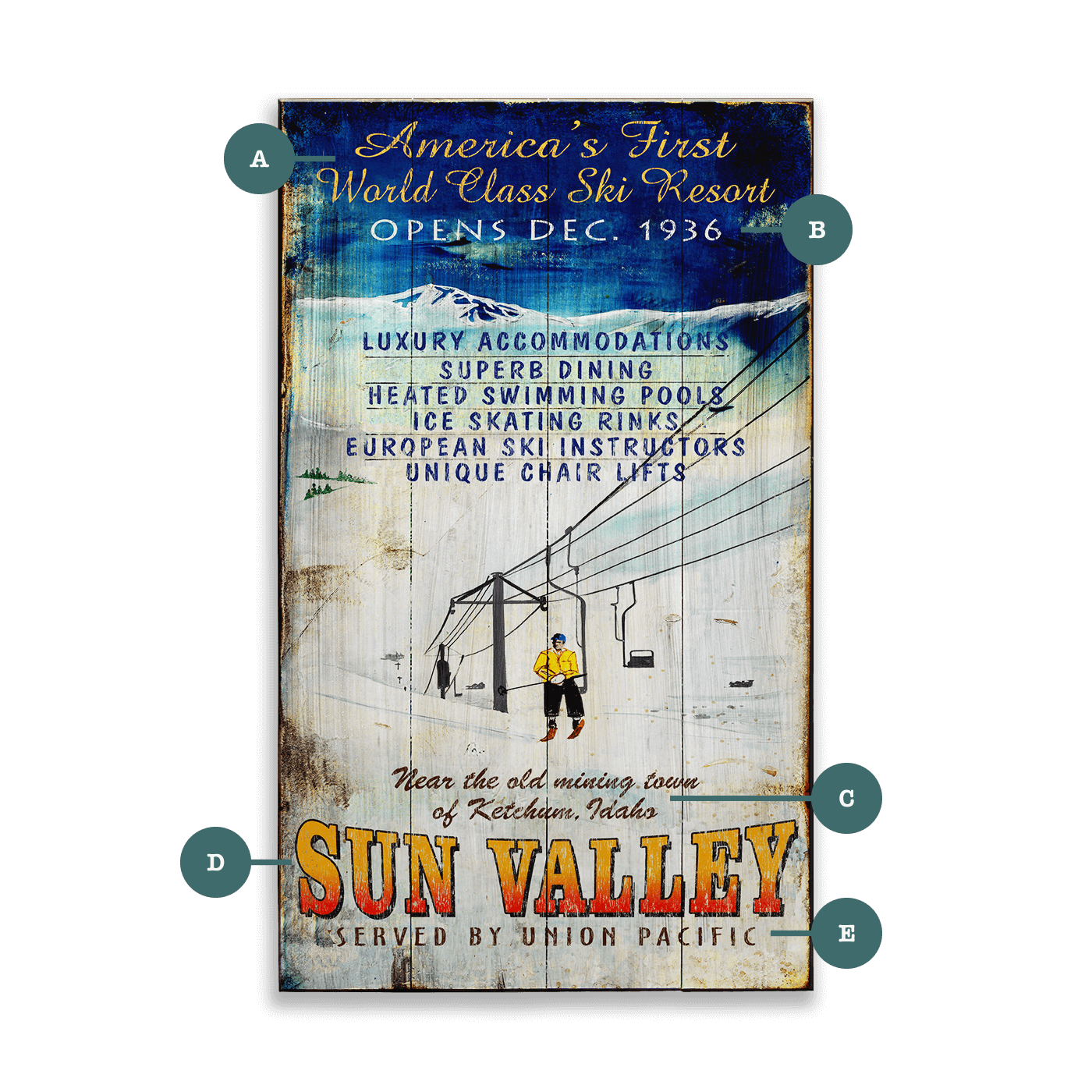 First Class Ski Resort - Wood & Metal Wall Art