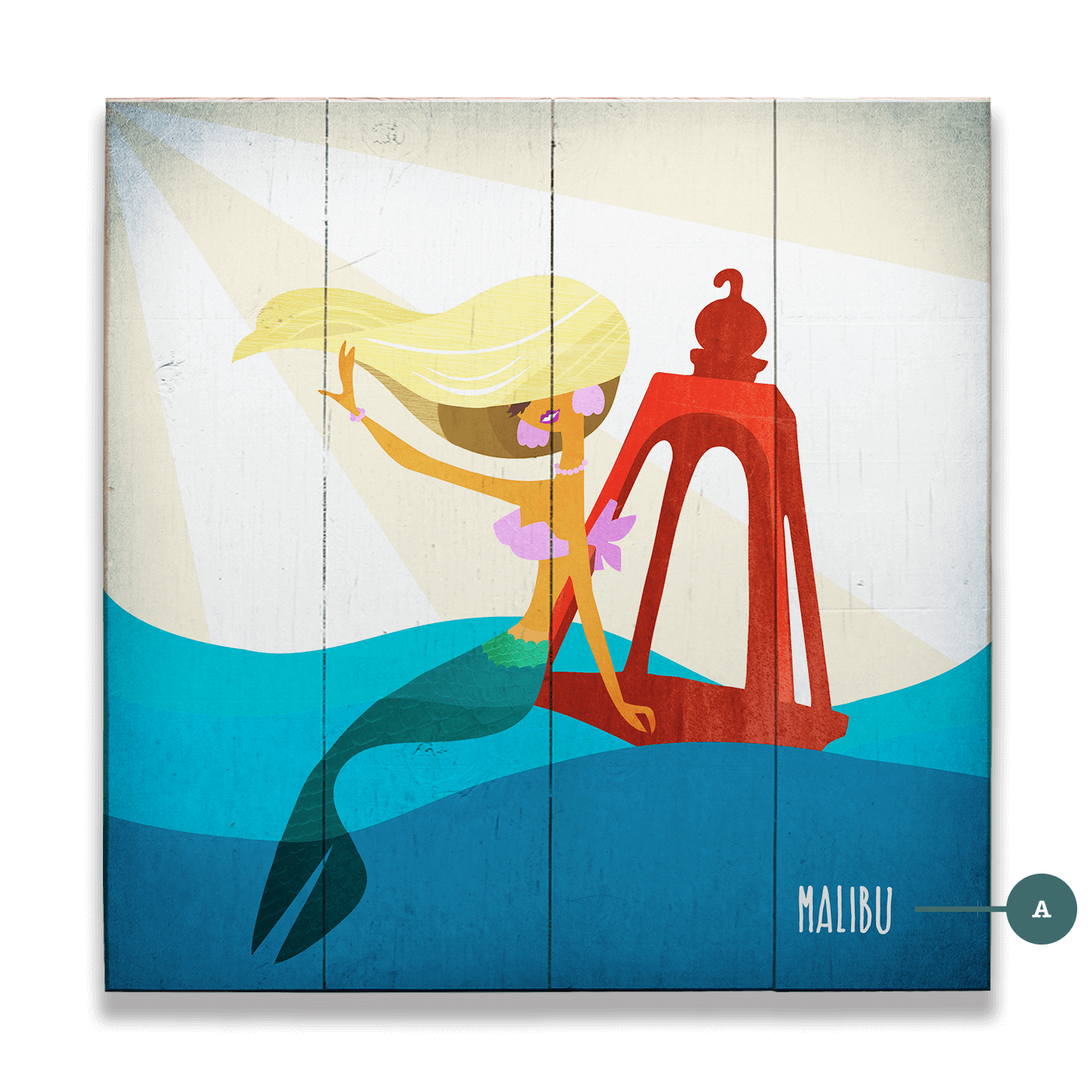 Mermaid's Beacon: Square - Wood & Metal Wall Art