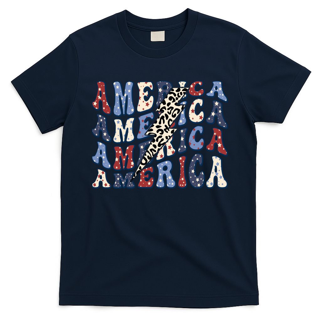 America 4th Of July Lightning Bolt Vintage Groovy T-Shirt
