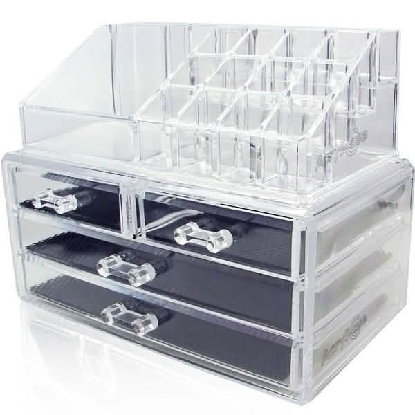 2-Pack: Acrylic Makeup Organizer Cosmetic Jewelry Display Box