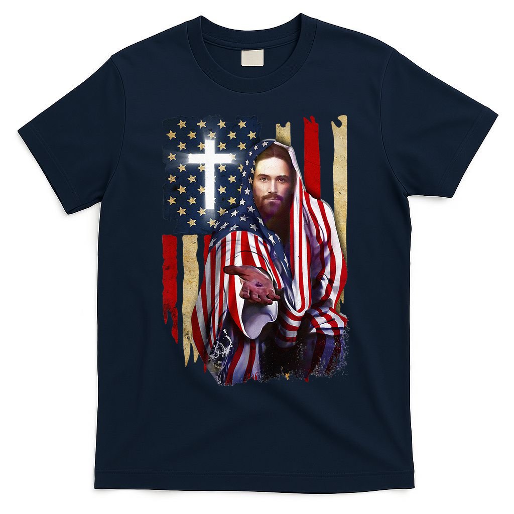 American Flag And Jesus Happy Independence Day 4th Of July T-Shirt