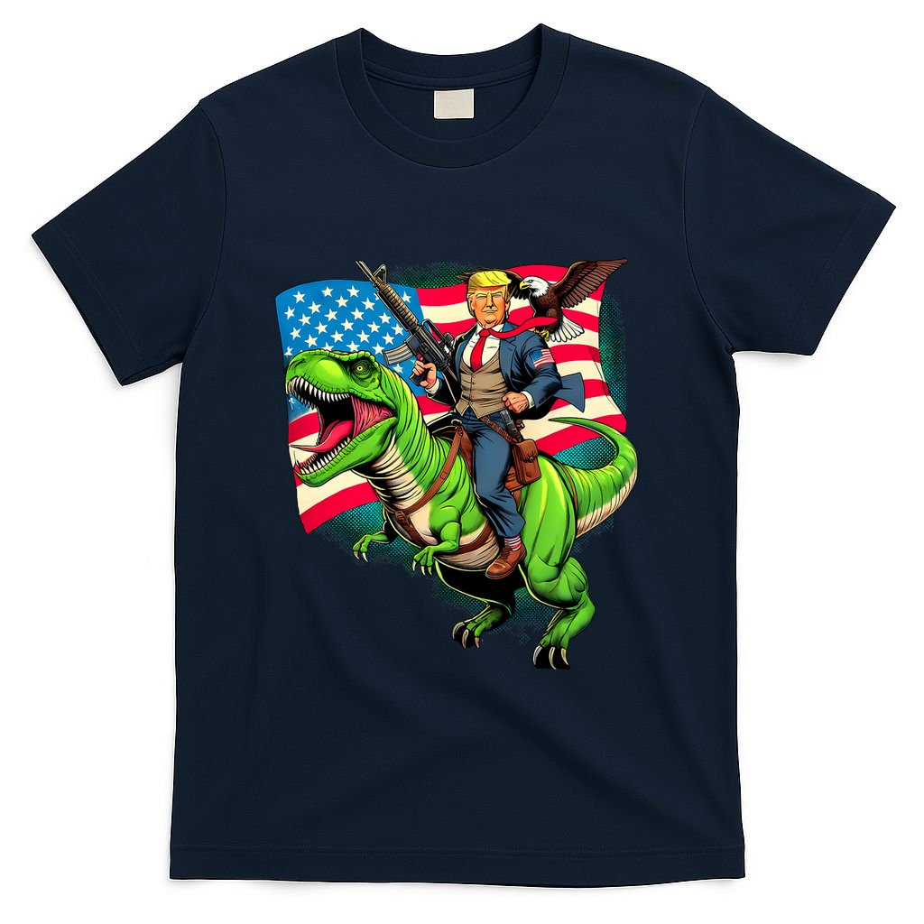Bald Eagle Us Flag Trump Riding A Trex T-Shirt