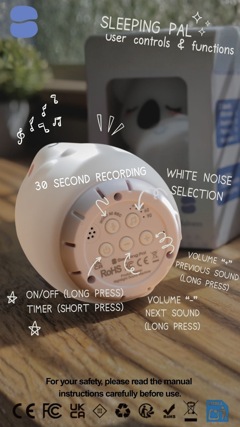 Sleeping Pal Night Light Sound Machine - 'Ted' a carefree little Bear