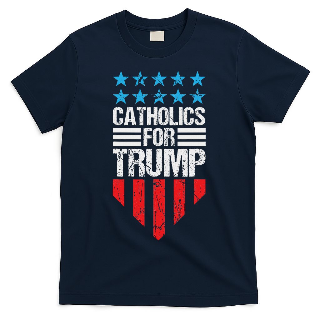 Catholics For Trump 2024: Retro Usa Flag Design T-Shirt