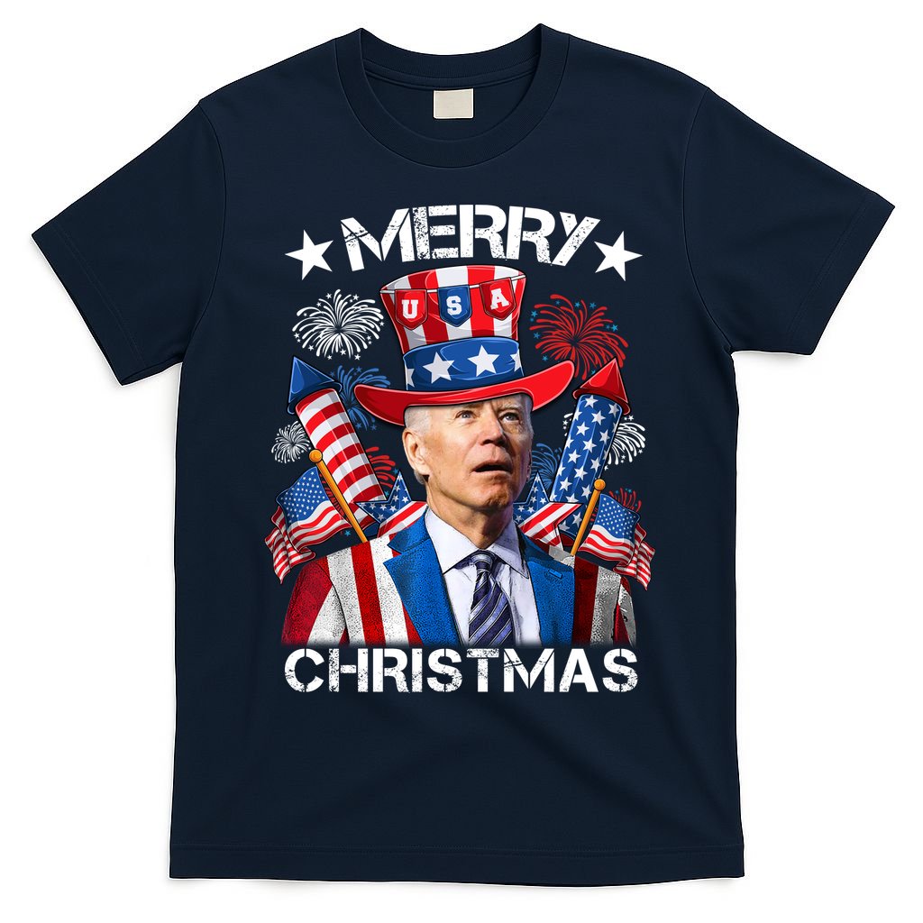 Funny Joe Biden 4th Of July Merry Christmas Firework USA T-Shirt