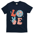 Funny Peace Love America Us Flag Retro Groovy 4th Of July T-Shirt