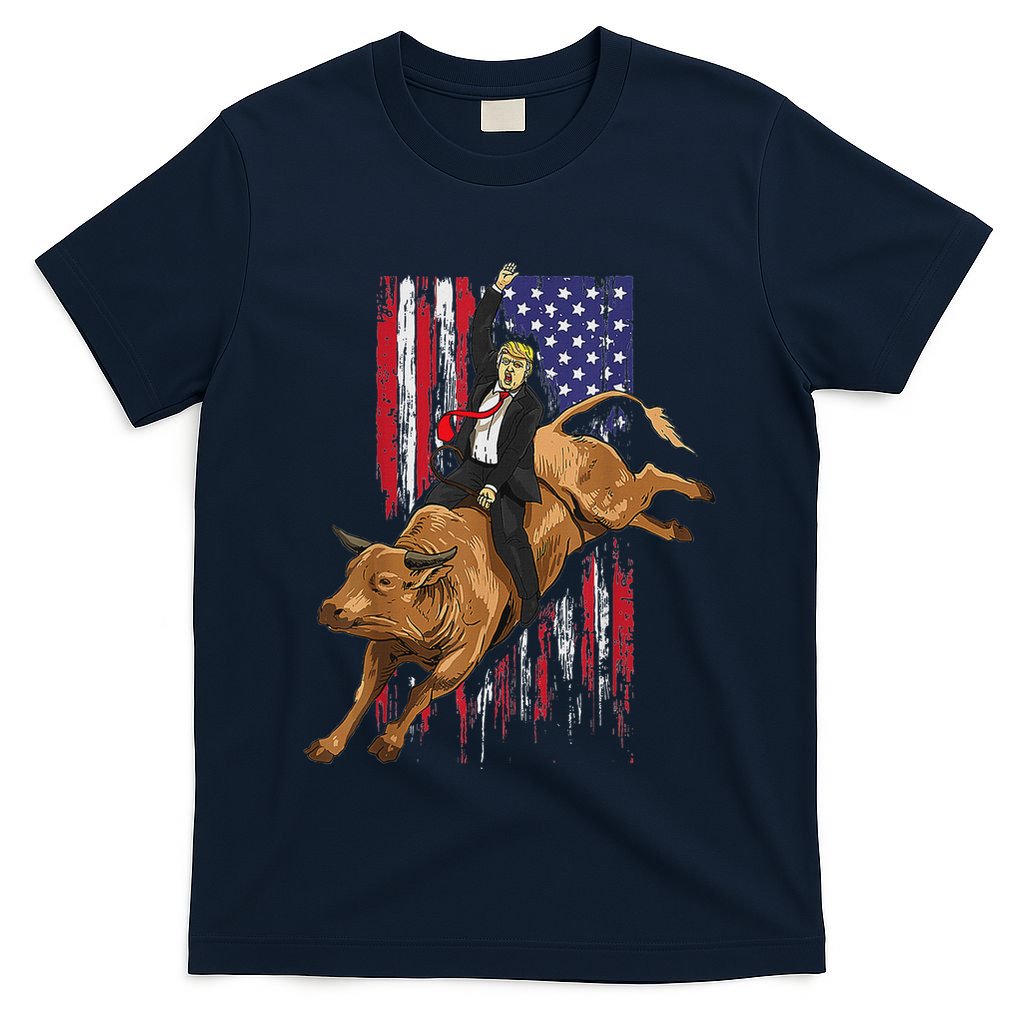 Funny Trump Rodeo Bull Rider Patriotic American Flag Trump T-Shirt