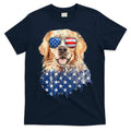 Golden Retriever American USA Flag Retro 4th Of July T-Shirt