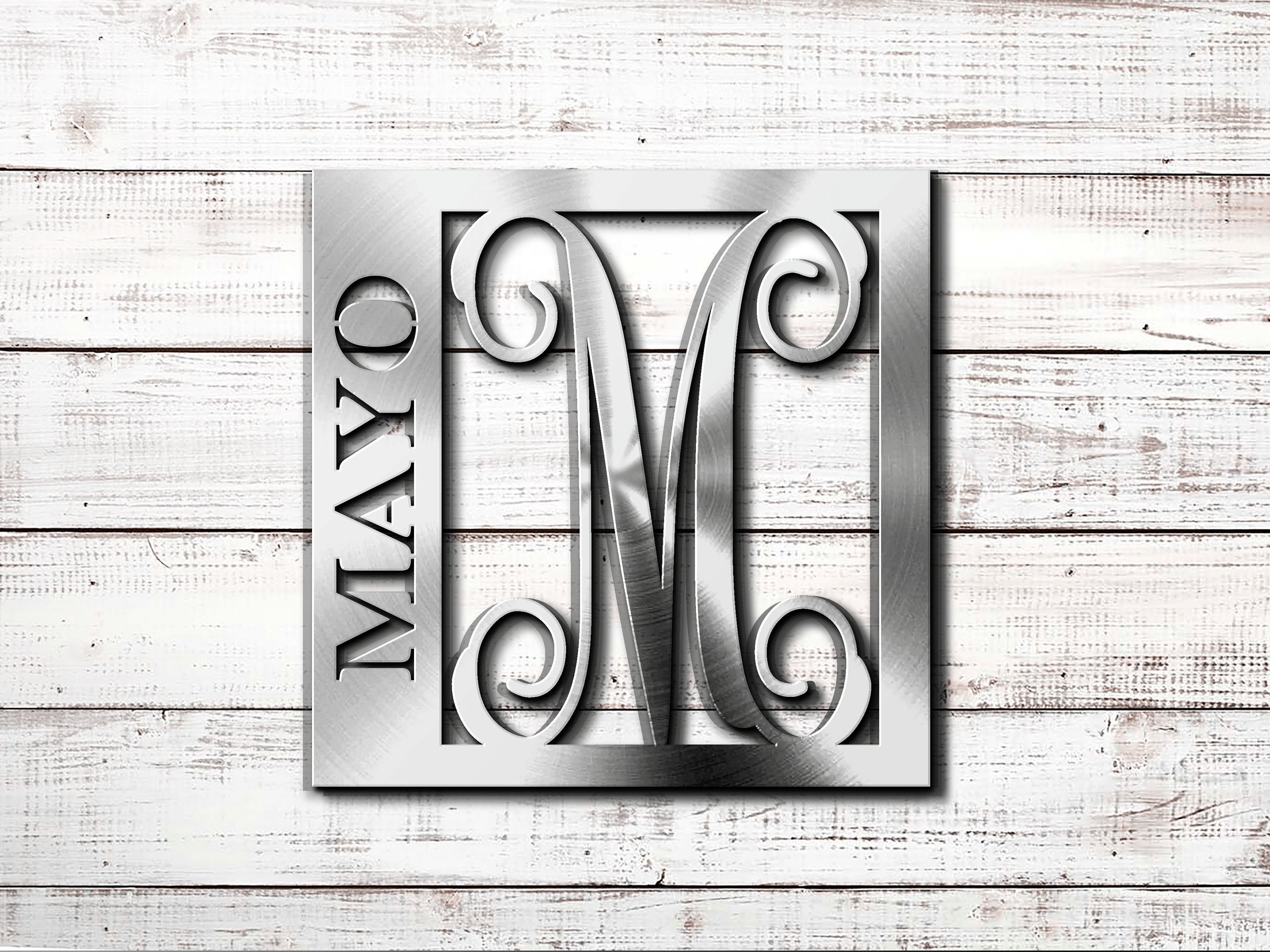 Last Name Monogram Sign, Last Name with Initial Monogram Sign, Custom Initial Sign, Personalized Last Name Sign, Metal Wall Décor Sign