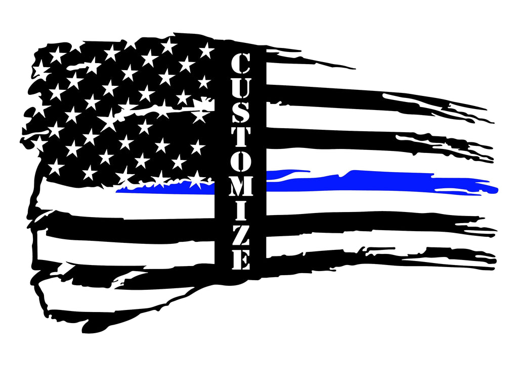 Personalized Tattered Thin Blue Line American Flag Custom Metal Wall Art
