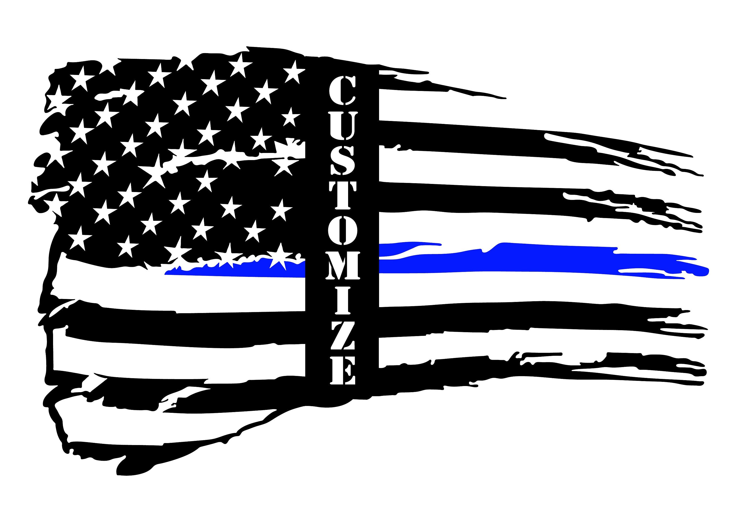 Personalized Tattered Thin Blue Line American Flag Custom Metal Wall Art