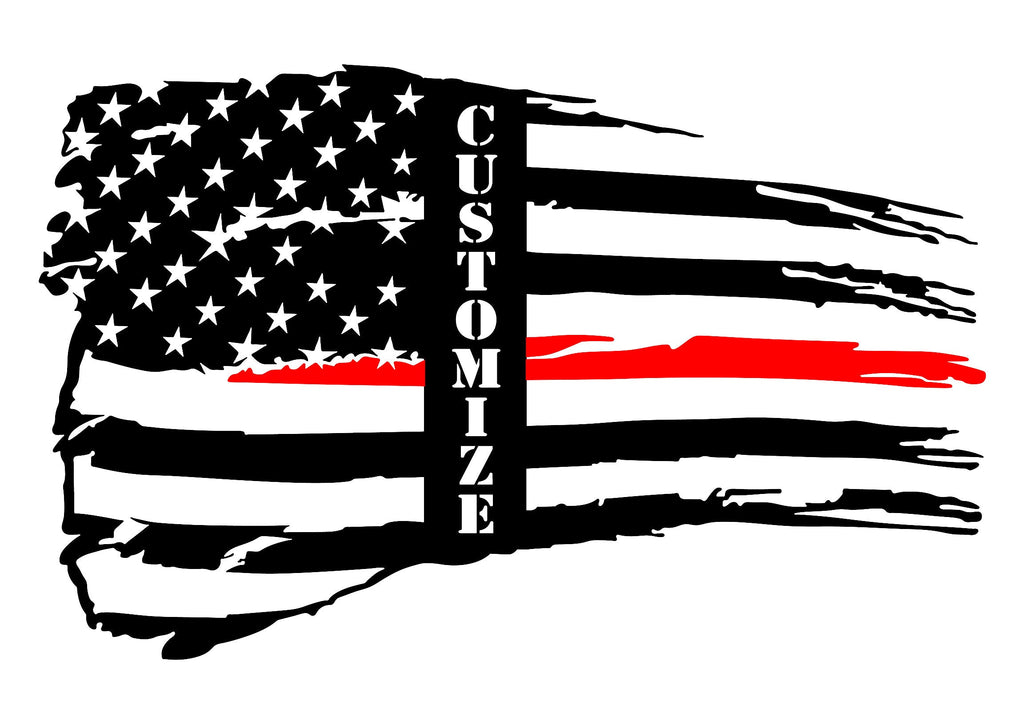 Personalized Tattered Thin Red Line American Flag Custom Metal Wall Art
