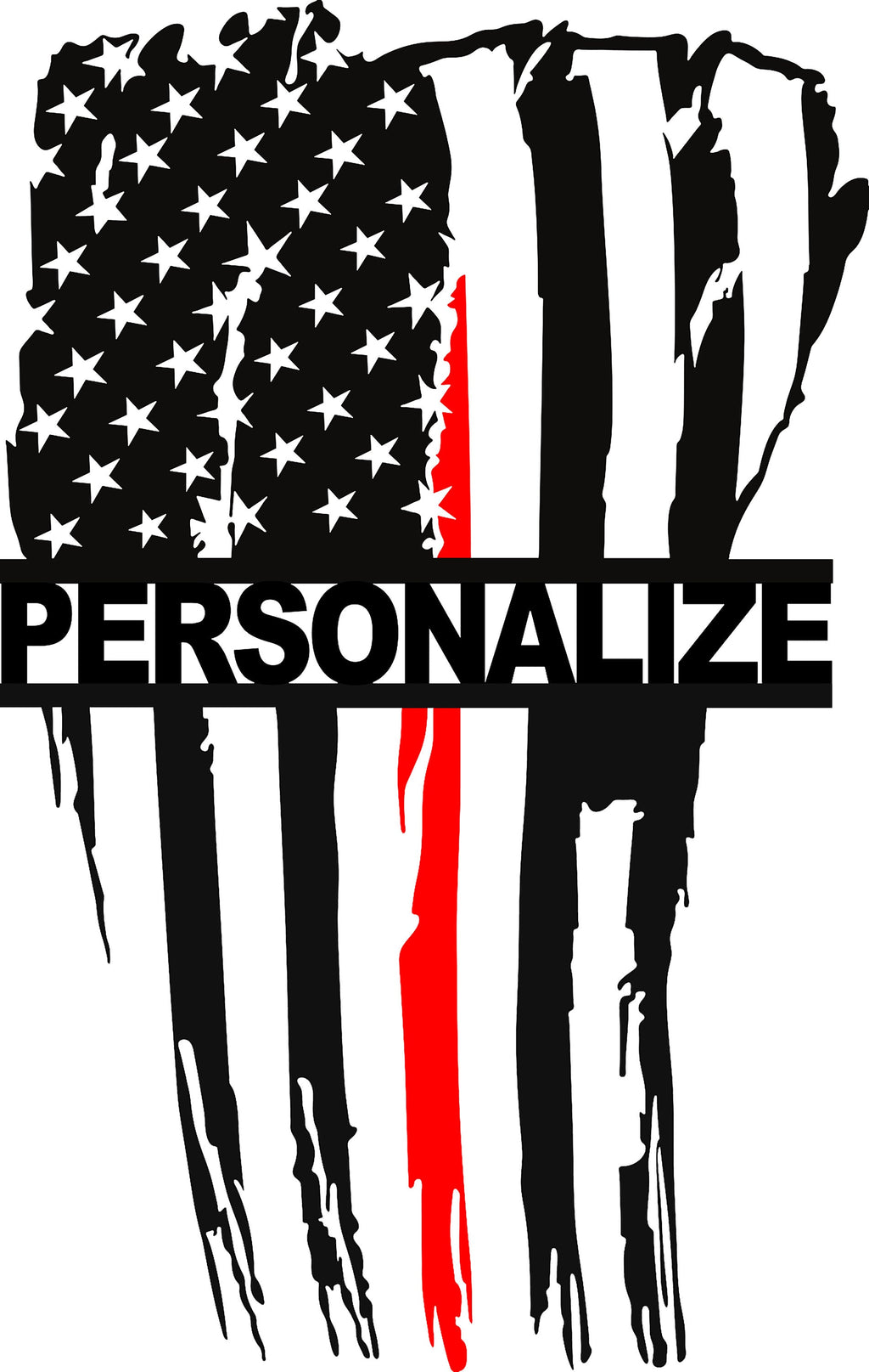 Personalized Vertical Tattered Thin Red Line American Flag Custom Metal Wall Art