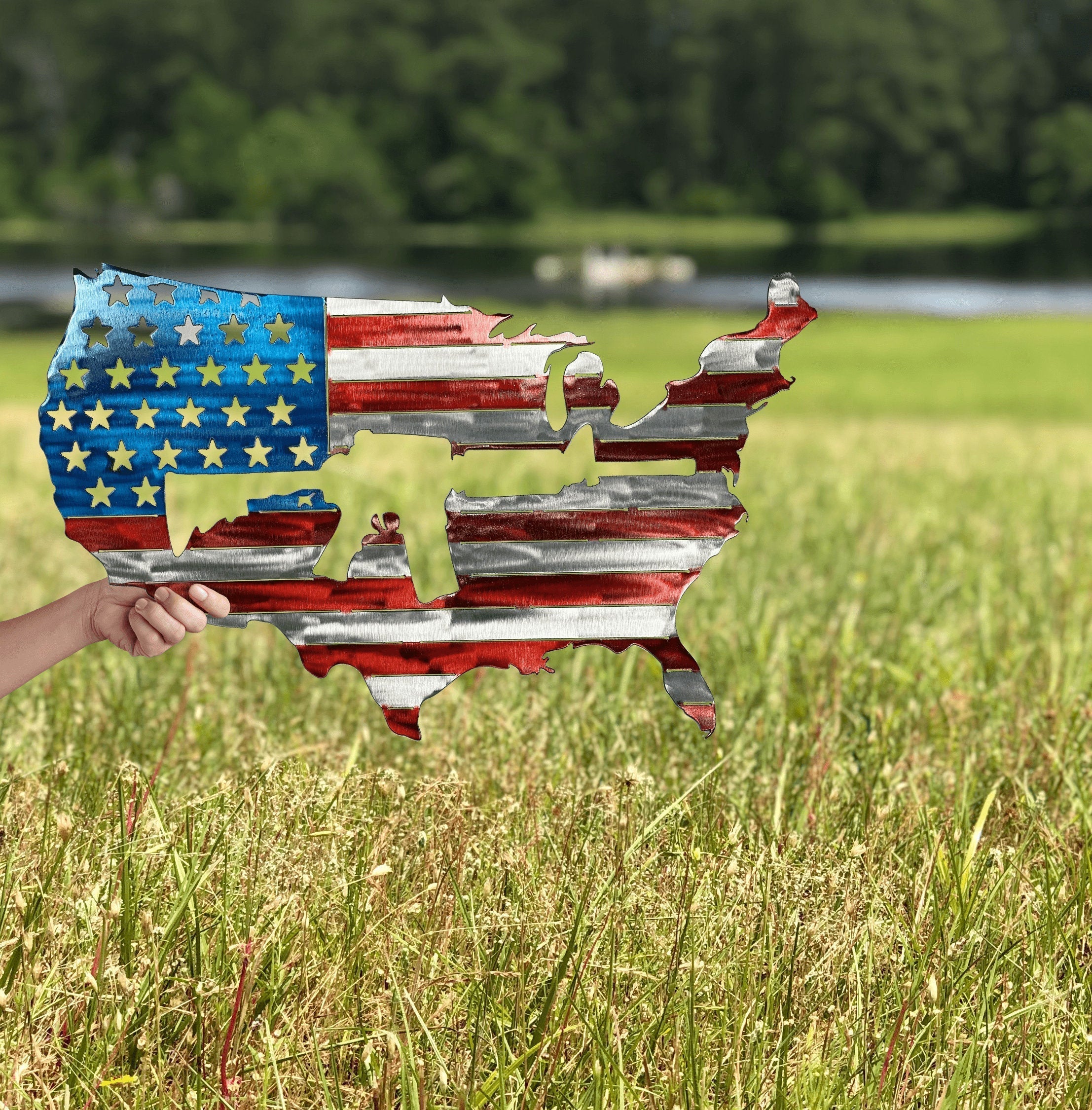 USA Shaped American Flag AR-15 Metal Wall Gun Art Patriotic 24"  USA Metal Flag