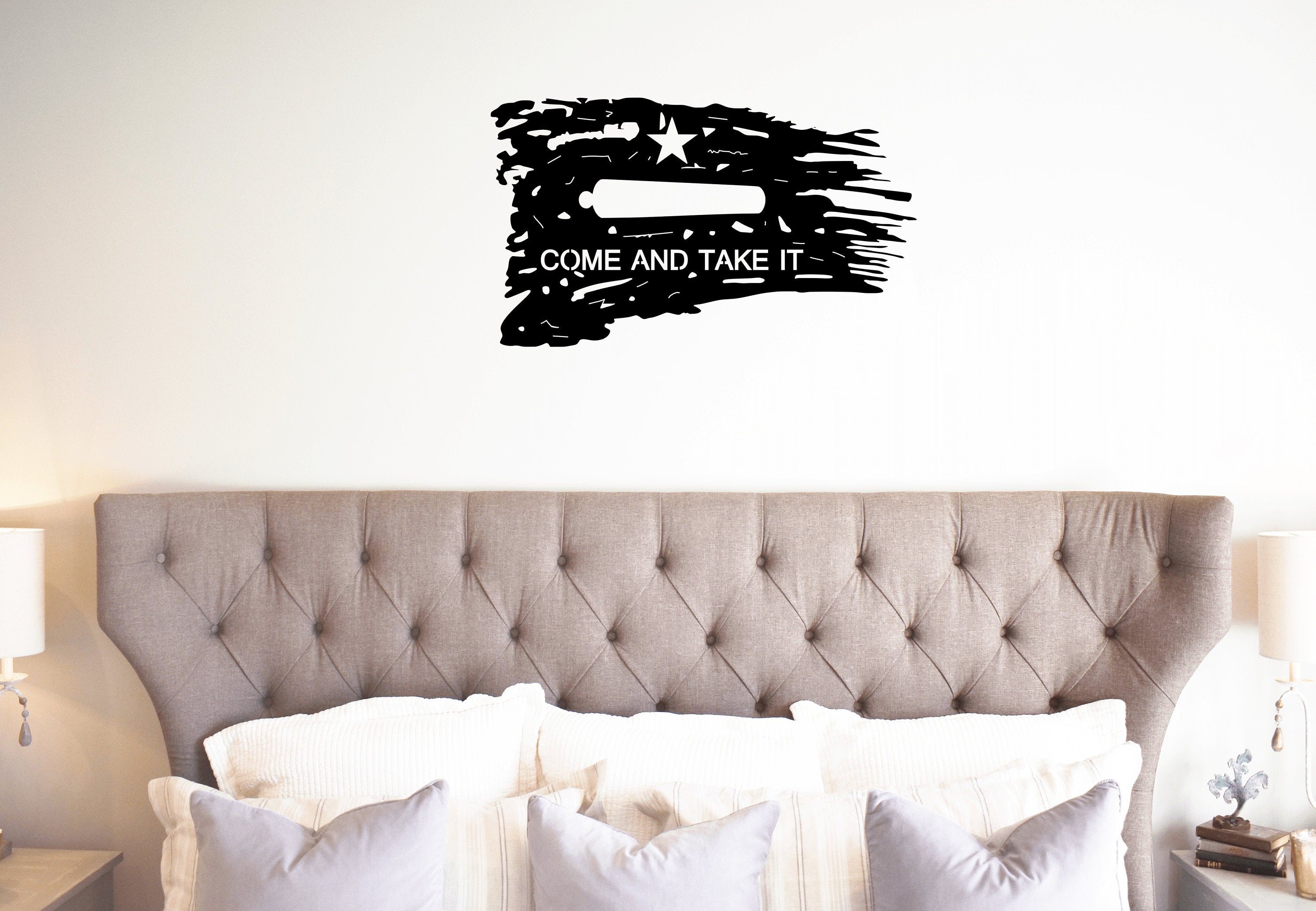 Come and Take It Tattered Metal Flag - Custom Gun Wall Art 24 Inch