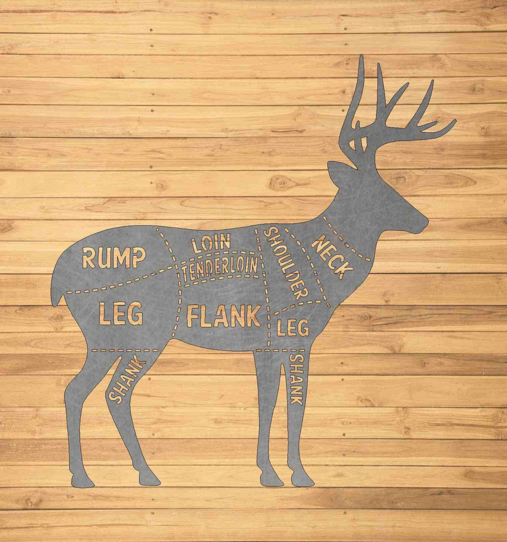 Deer Processing Sign, Deer Meat Cut Chart, Venison Butcher Diagram, Venison Meat Cuts, Wall Art Metal Sign