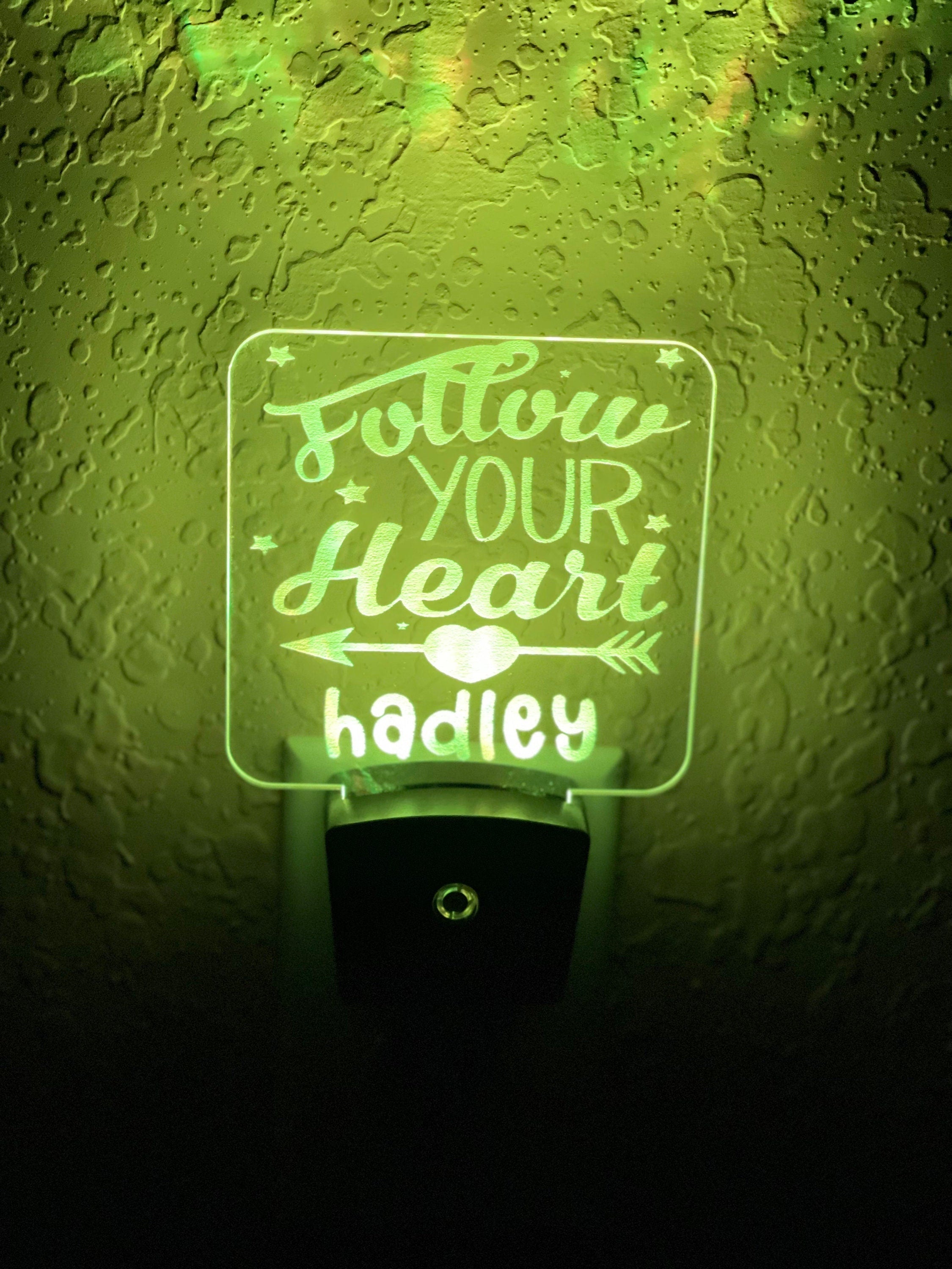 Personalized LED Follow Your Heart Night Light | 7 Color Changing | Plug in Night Light | Name Light | Children's Night Light | Kids Light