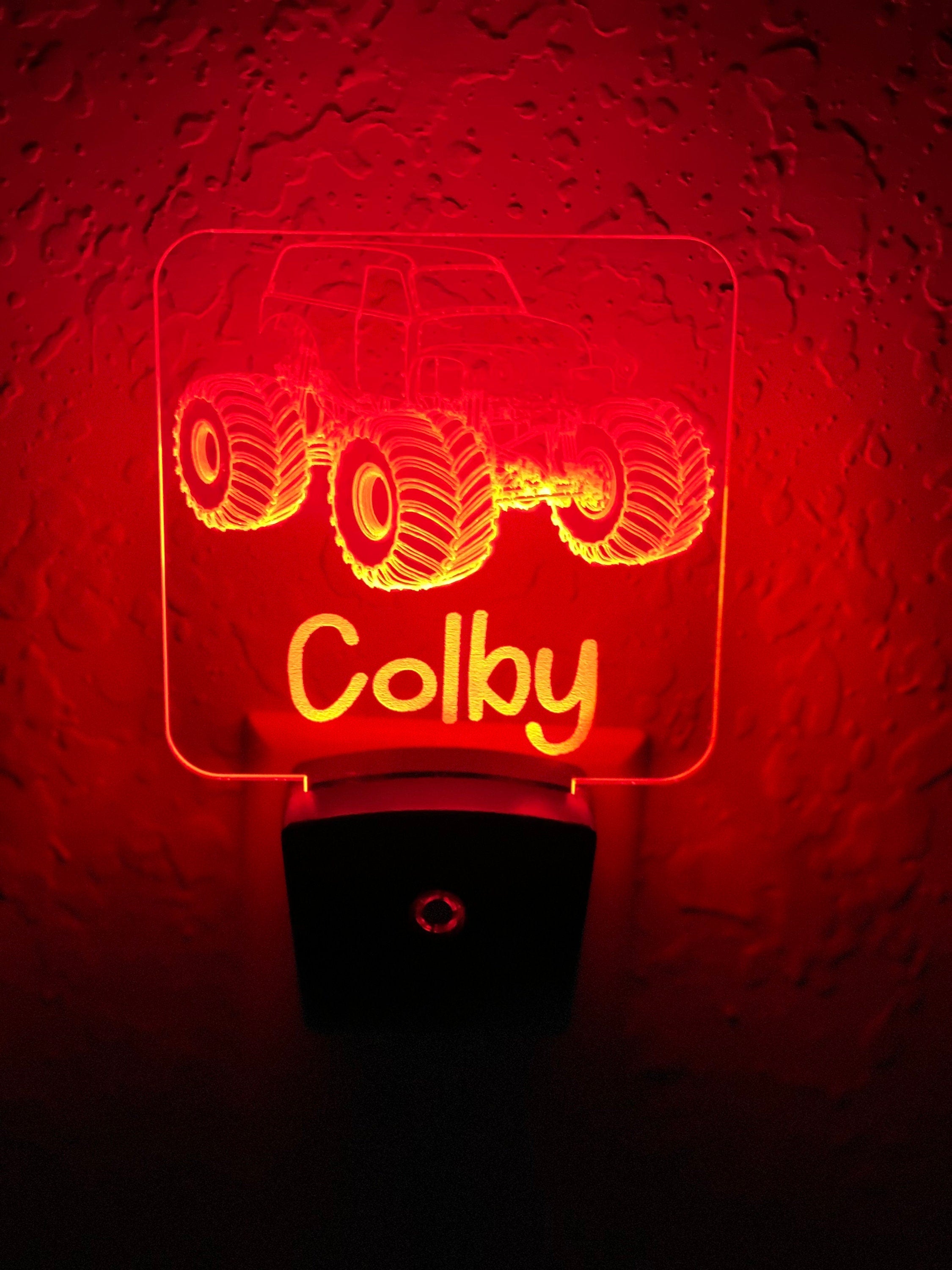 Personalized LED Monster Truck Night Light | 7 Color Changing | Plug in Night Light | Name Light | Children's Night Light | Kids Room Light