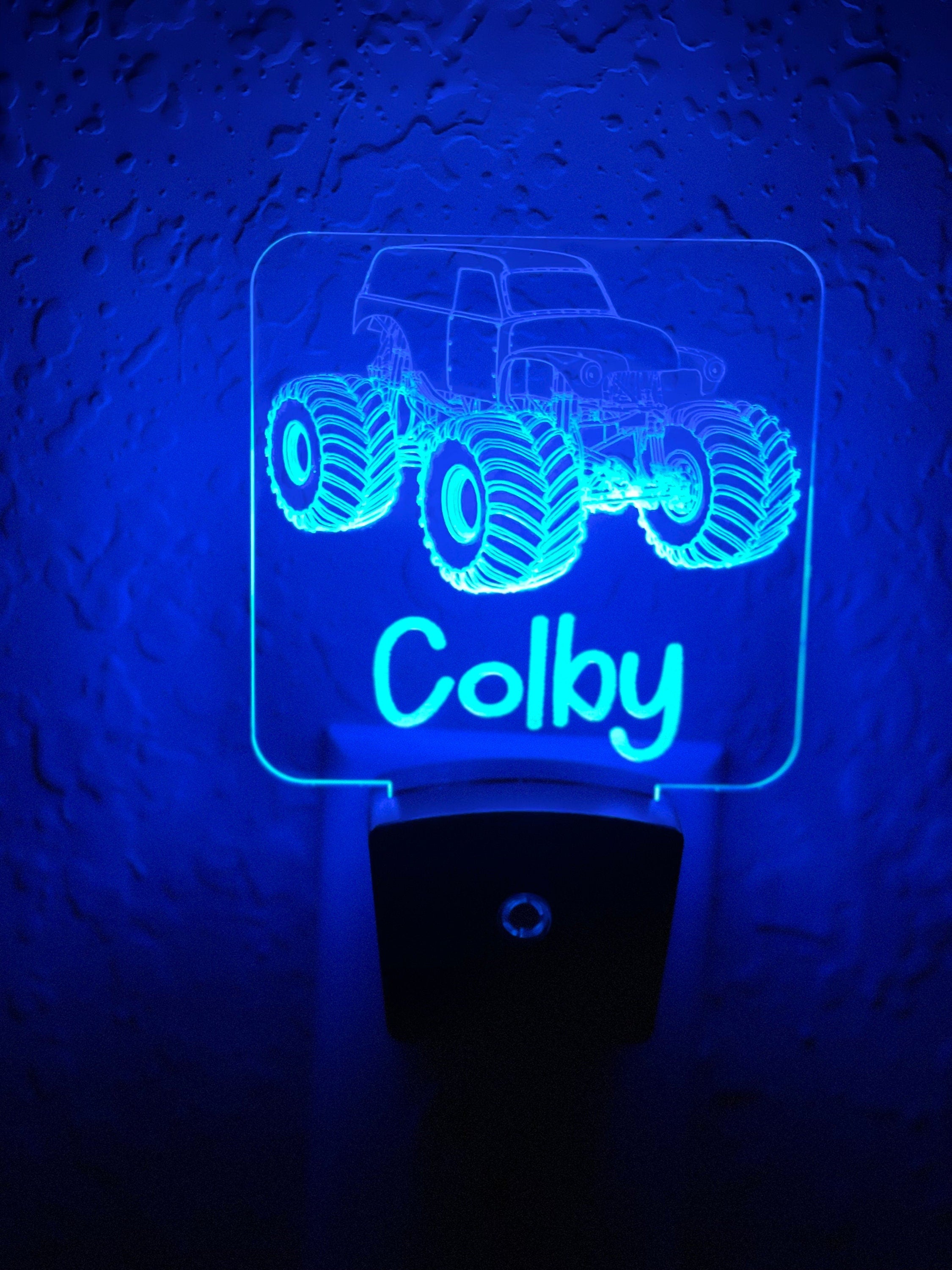 Personalized LED Monster Truck Night Light | 7 Color Changing | Plug in Night Light | Name Light | Children's Night Light | Kids Room Light