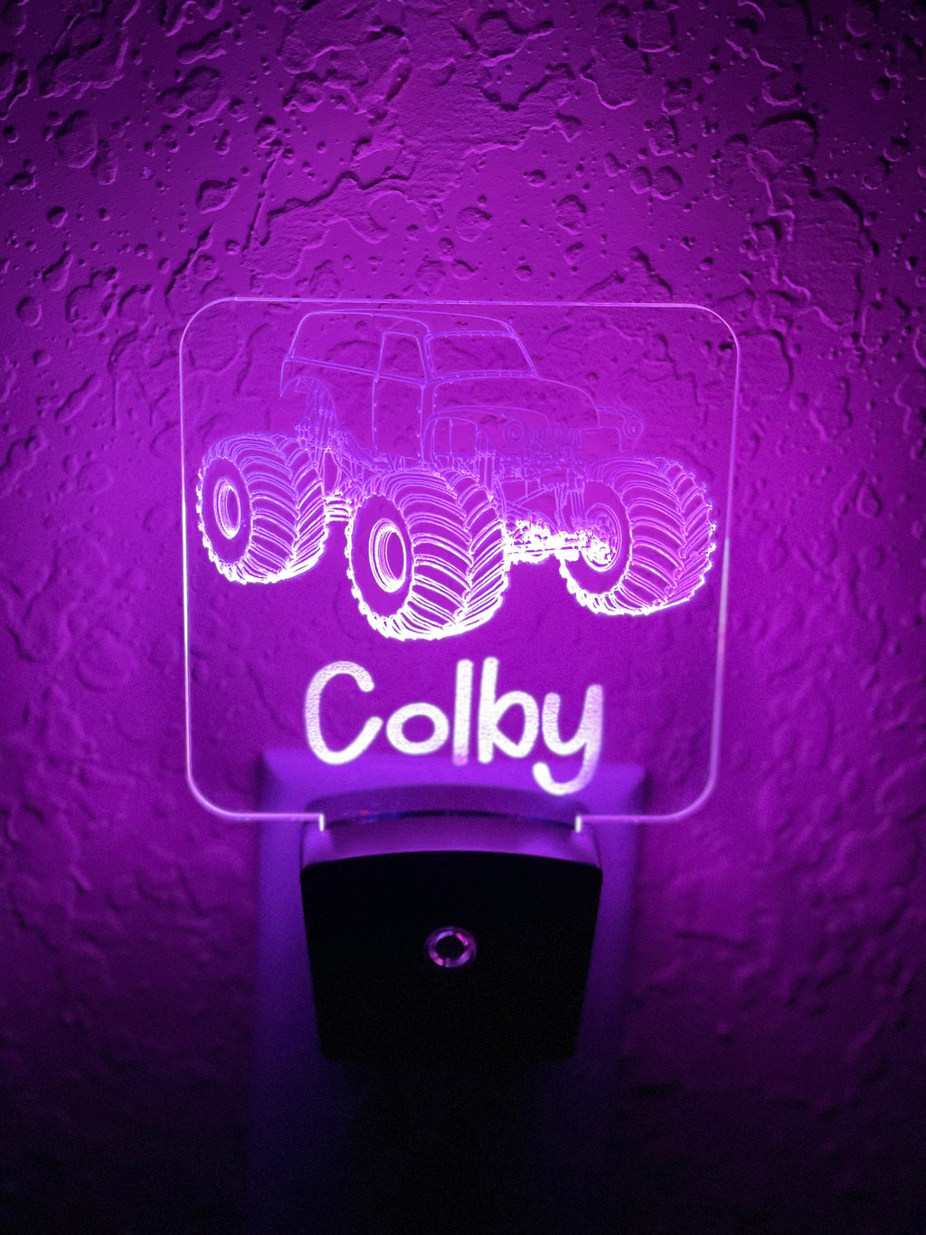 Personalized LED Monster Truck Night Light | 7 Color Changing | Plug in Night Light | Name Light | Children's Night Light | Kids Room Light