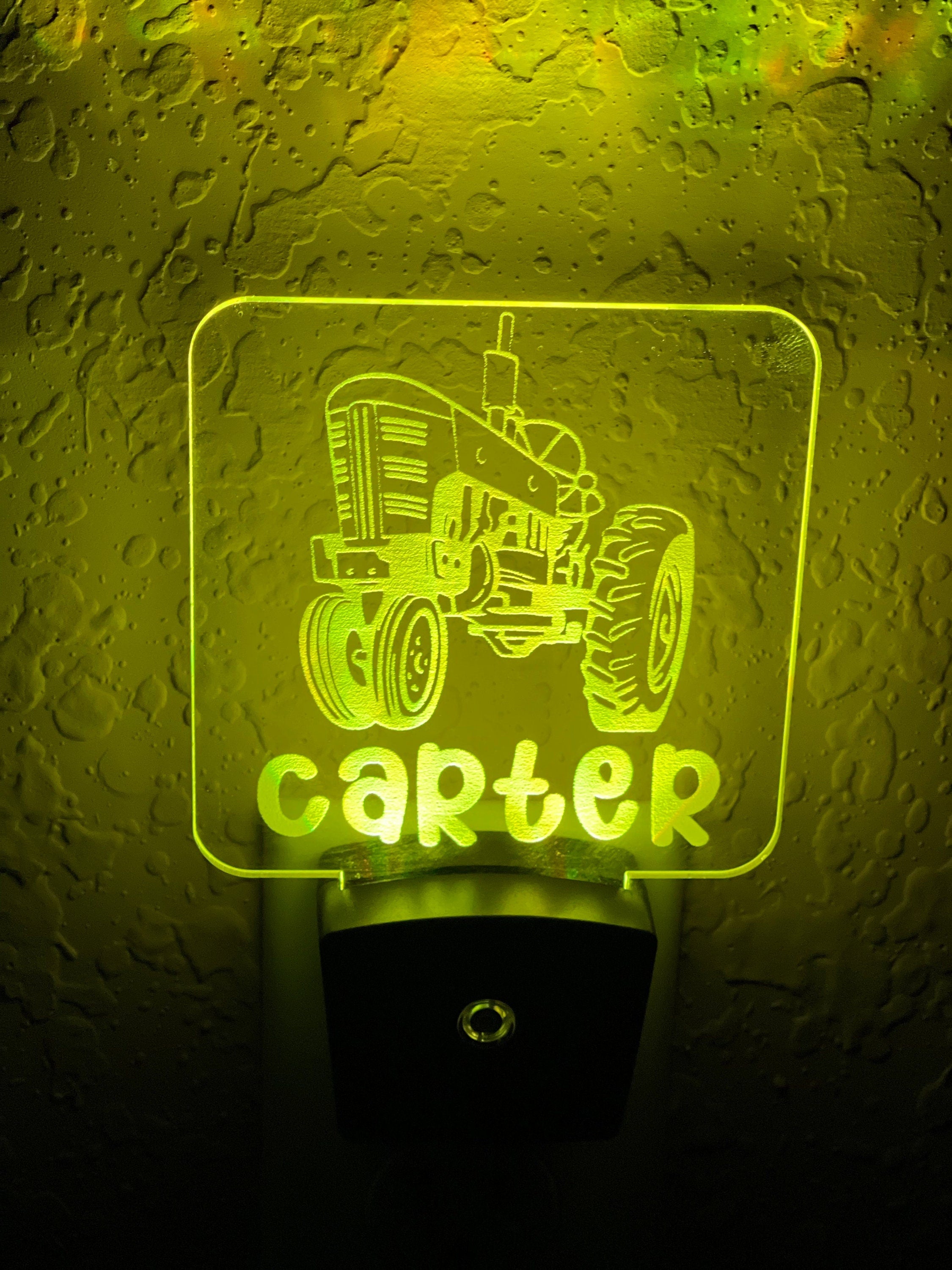 Personalized LED Tractor Night Light | 7 Color Changing | Plug in Night Light | Name Light | Children's Night Light | Kids Room Light