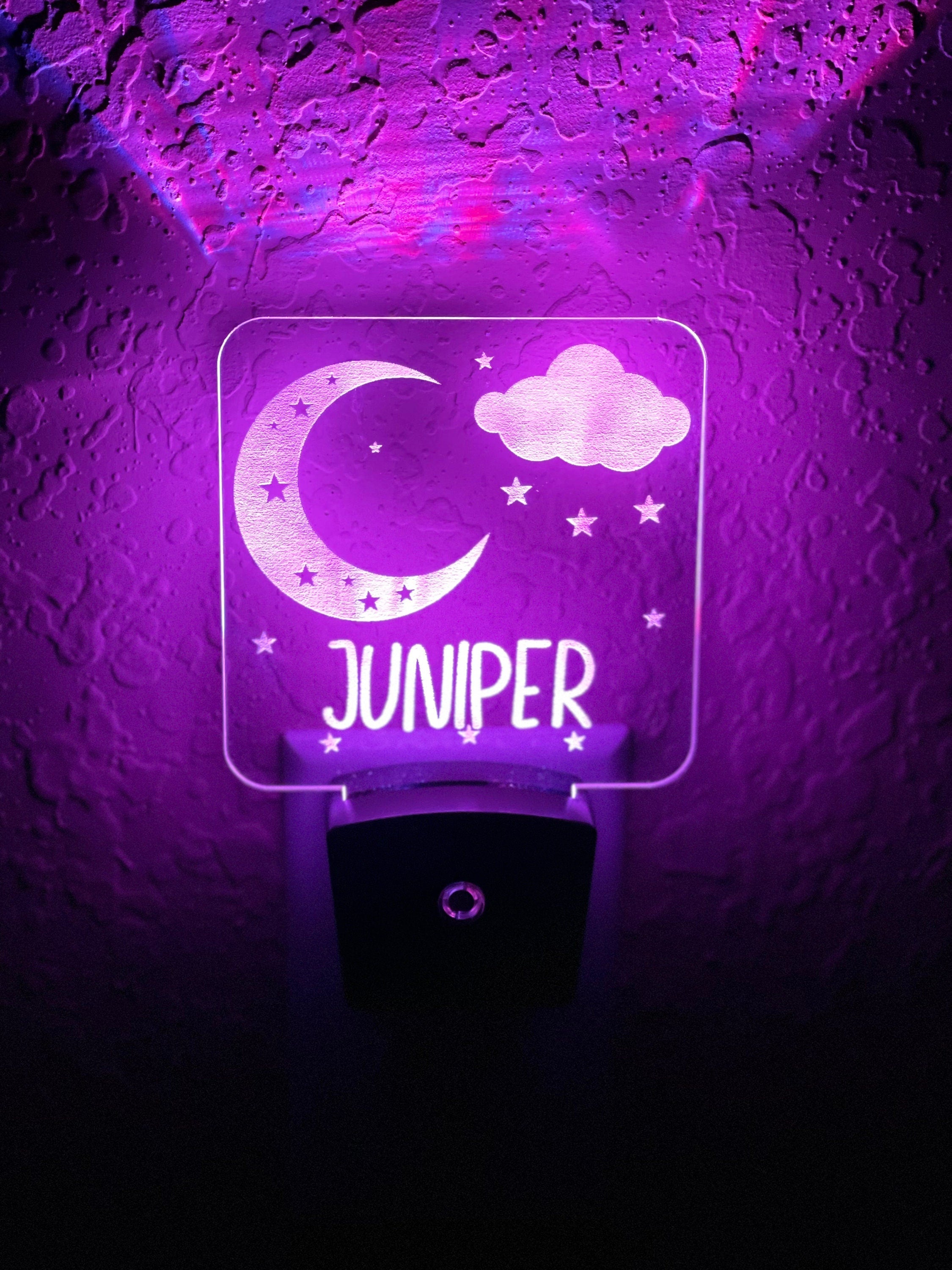 Personalized LED Moon & Stars Night Light | 7 Color Changing | Plug in Night Light | Name Light | Children's Night Light | Kids Room Light