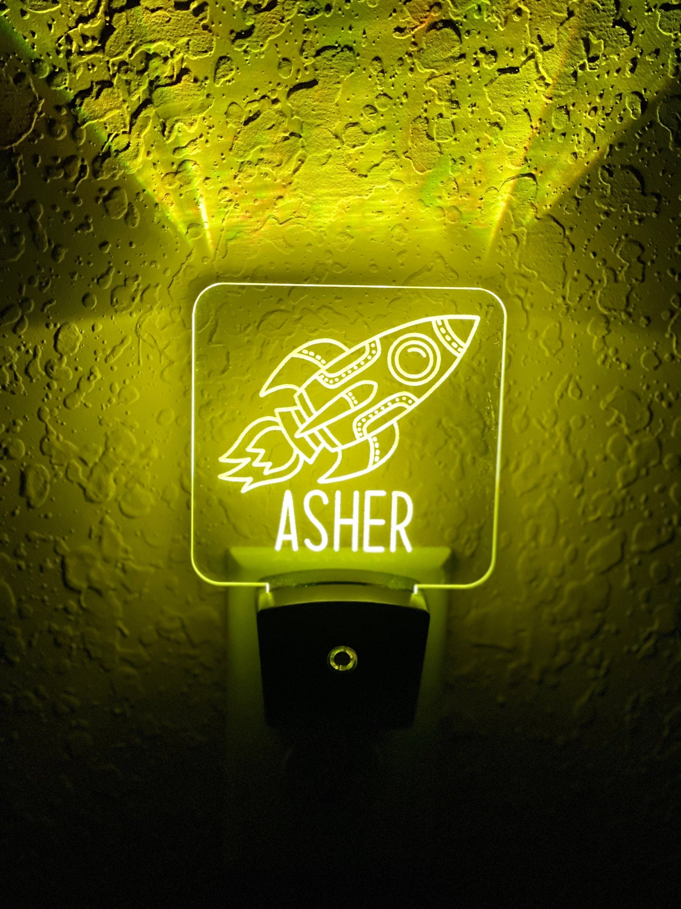 Personalized LED Spaceship Rocket Night Light | 7 Color Changing | Plug in Night Light | Name Light | Children's Night Light | Kids Room Light