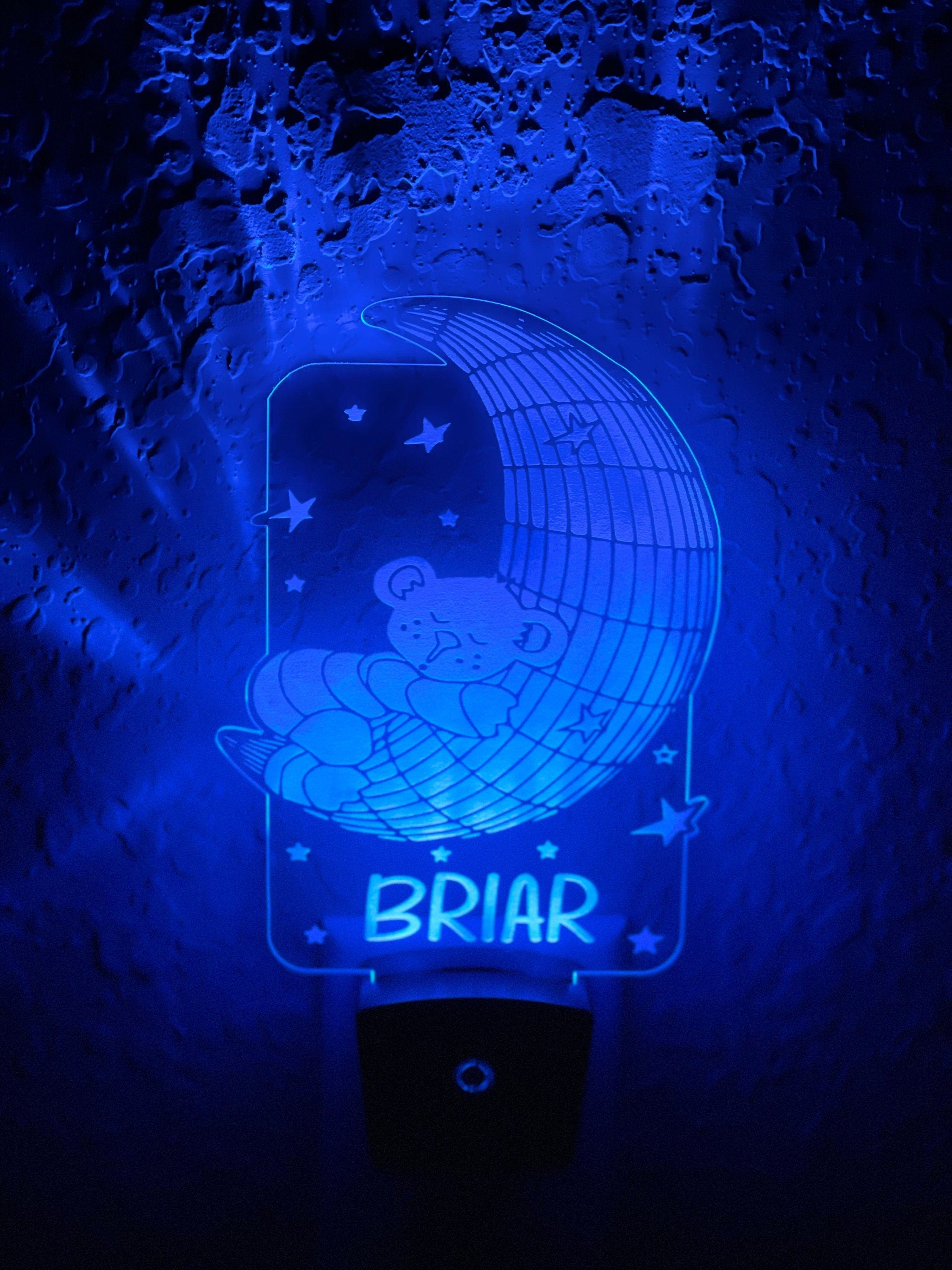 Personalized LED Teddy Bear Moon Night Light | 7 Color Changing | Plug in Night Light | Name Light | Children's Night Light | Kids Light