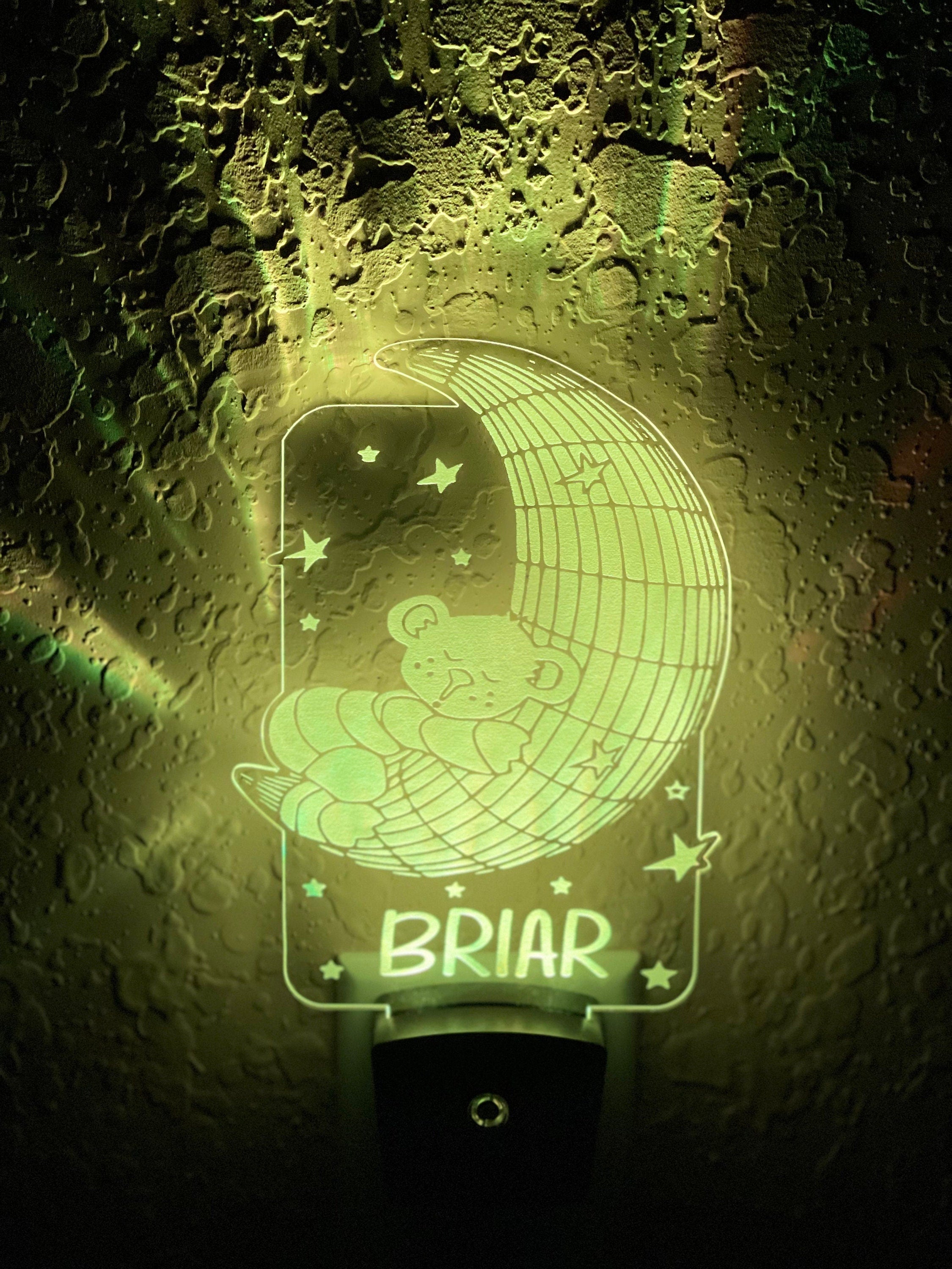 Personalized LED Teddy Bear Moon Night Light | 7 Color Changing | Plug in Night Light | Name Light | Children's Night Light | Kids Light