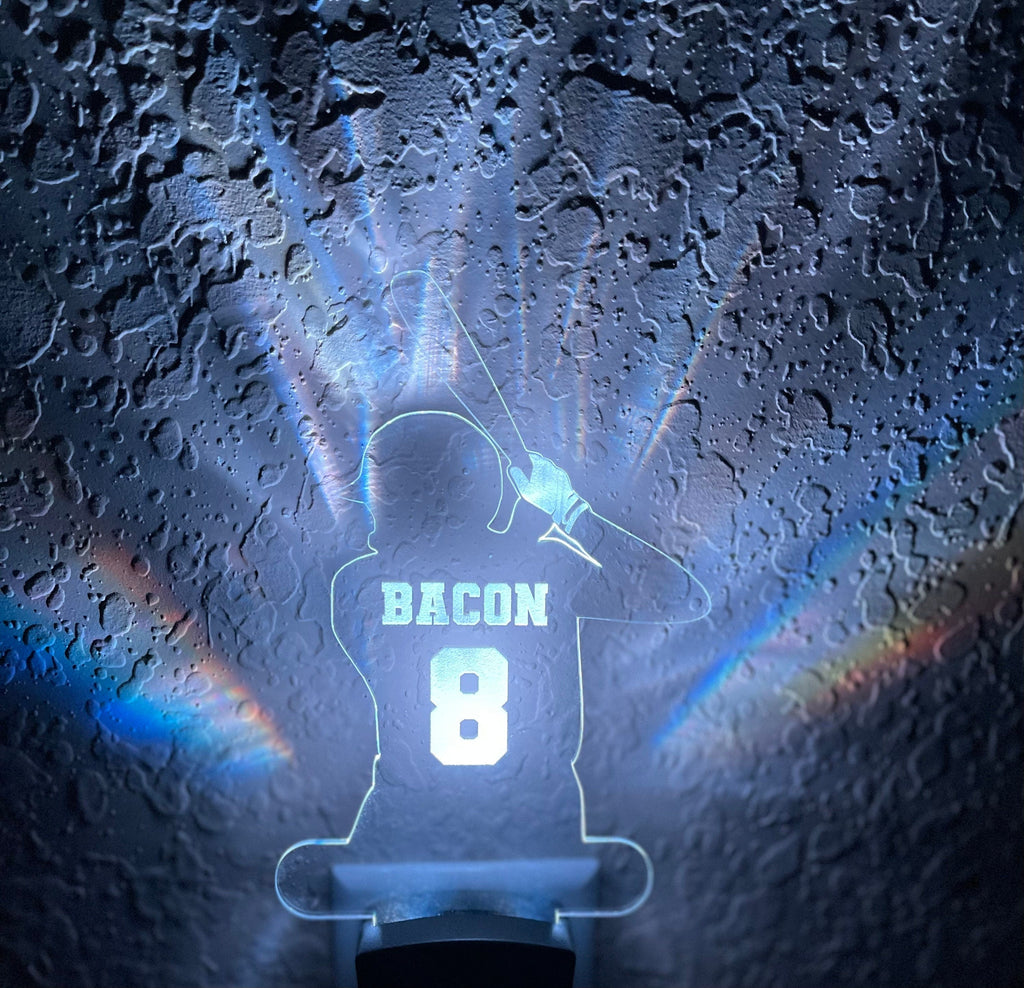 Personalized LED Baseball Batter Night Light | 7 Color Changing | Plug in Night Light | Name Light | Children's Night Light | Kids Light