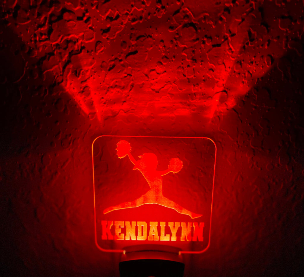 Personalized LED Cheerleader Night Light | 7 Color Changing | Plug in Night Light | Name Light | Children's Night Light | Kids Room Light