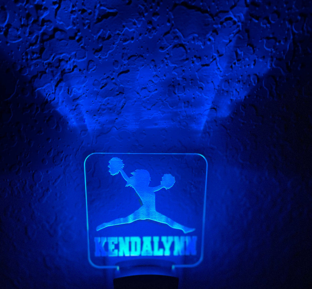 Personalized LED Cheerleader Night Light | 7 Color Changing | Plug in Night Light | Name Light | Children's Night Light | Kids Room Light